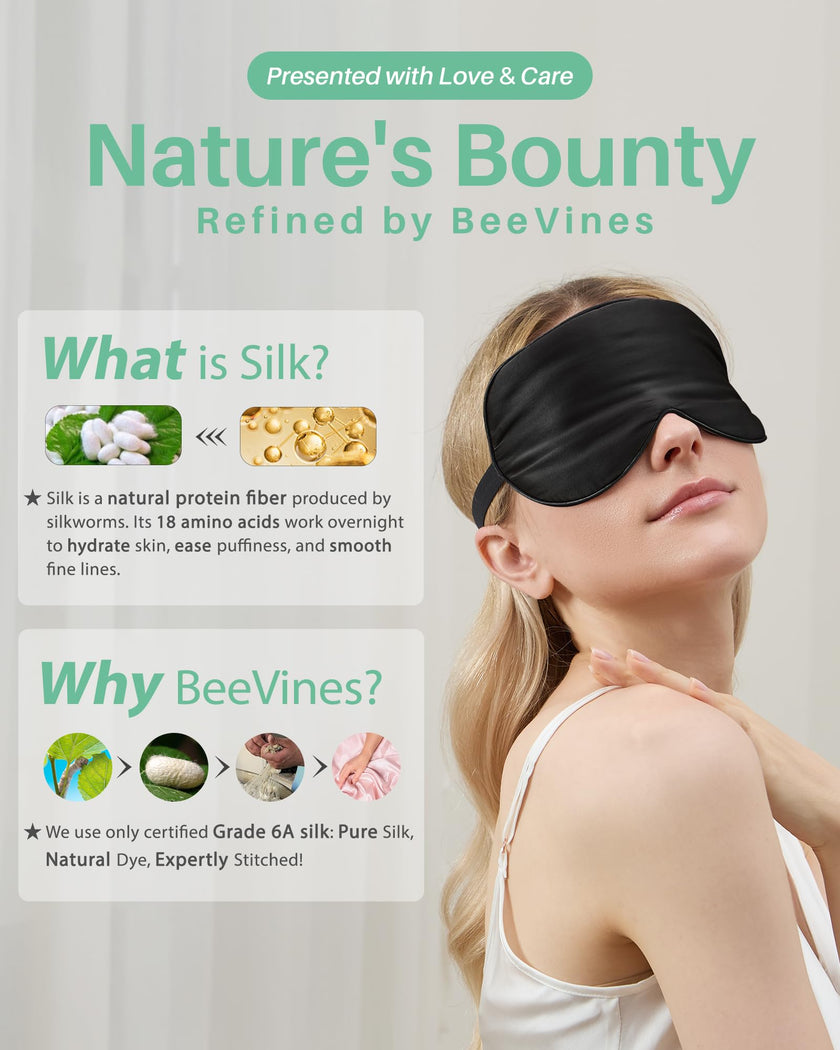 BeeVines Silk Sleep Mask for Men, 2 Pack 100% Natural Mulberry Silk Eye Mask with Adjustable Strap, Sleeping Aid Blindfold for Nap, Soft Eye Sleep Shade Cover, 100% Blocks Light Reduces Puffy Eyes (Black) 🍁 All In One Marketplace Canada