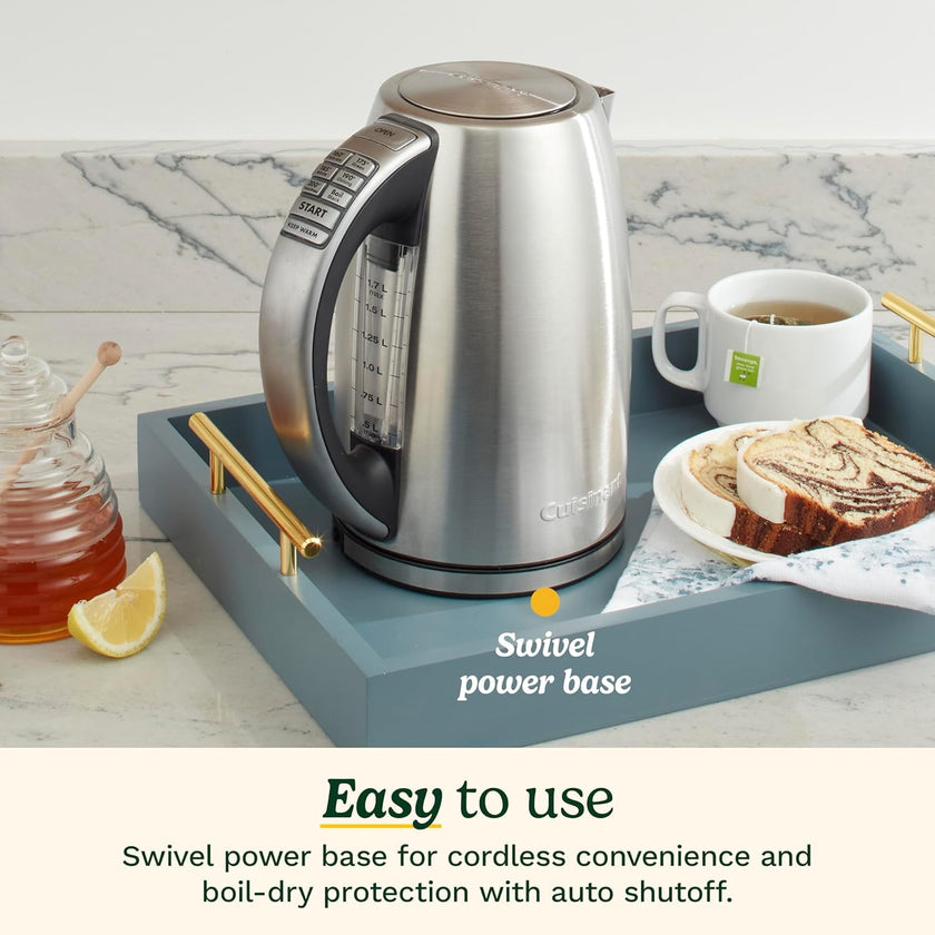 Cuisinart PerfecTemp 1.7L Cordless Electric Tea Kettle, 1500W Fast Heat-Up, 6 Preset Temperatures, 30-Min Keep Warm, Stay-Cool Nonslip Handle, Brushed Stainless Steel (CPK-17C) 🍁 All In One Marketplace Canada