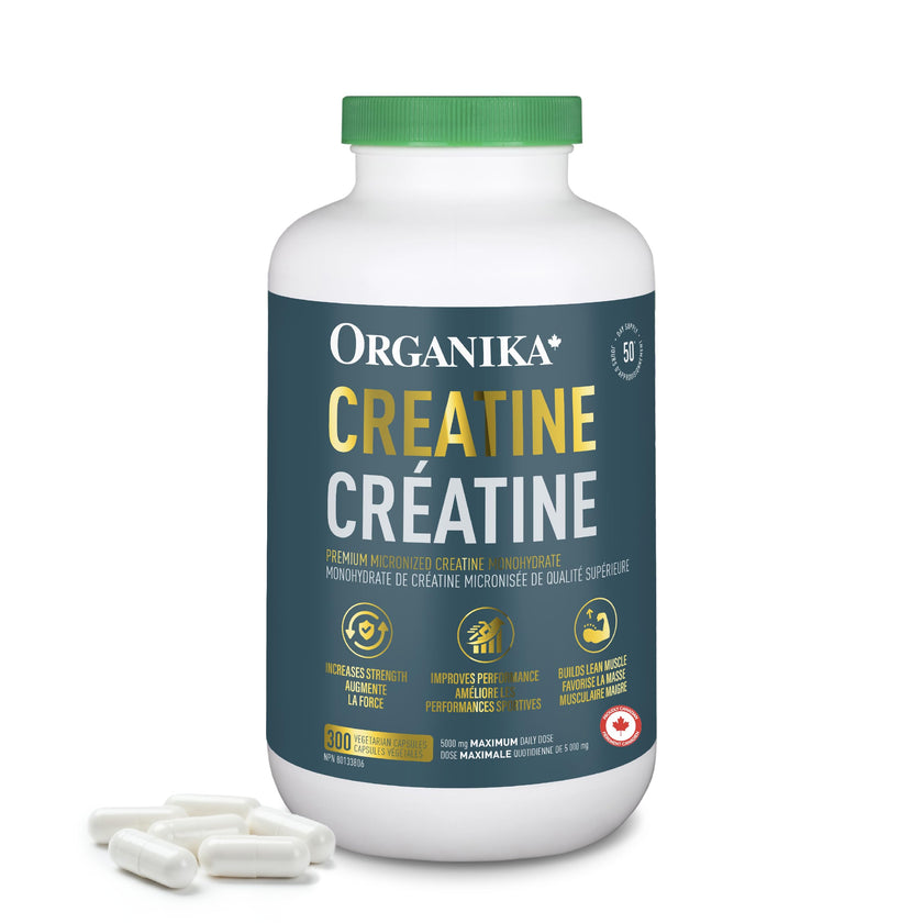 Organika Canadian-Made Creatine Capsules- Pure Micronized Creatine Monohydrate - Helps Build Lean Muscle, Increase Strength, and Improved Recovery and Performance for Men and Women- 300vcaps 🍁 All In One Marketplace Canada