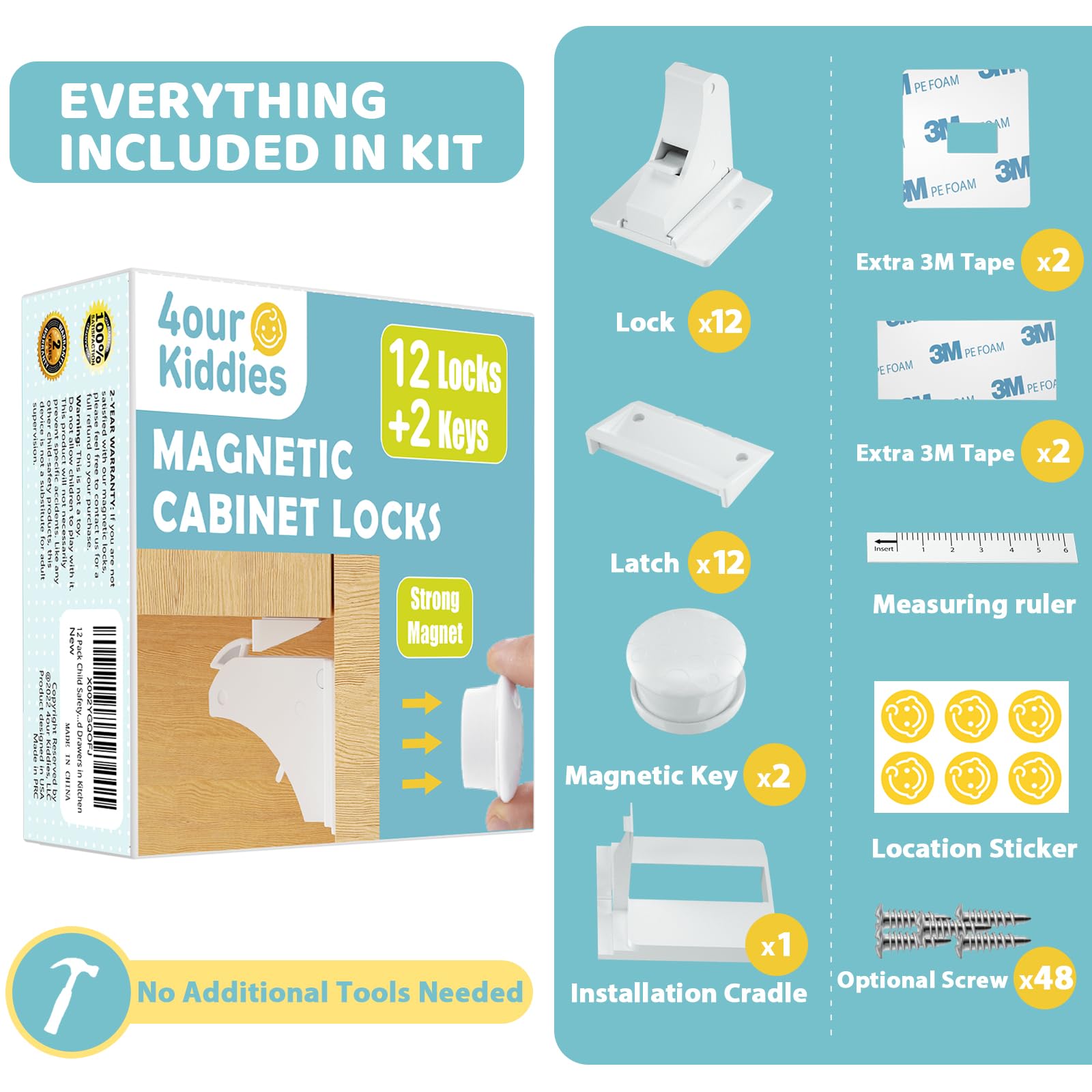 4our Kiddies 12 Pack Child Safety Magnetic Cabinet Locks with 2 Keys, No Drill Baby Proofing Drawer Locks for Baby Safety, Invisible Adhesive Magnetic Cupboard Locks for Kitchen Cabinet and Drawers 🍁 All In One Marketplace Canada