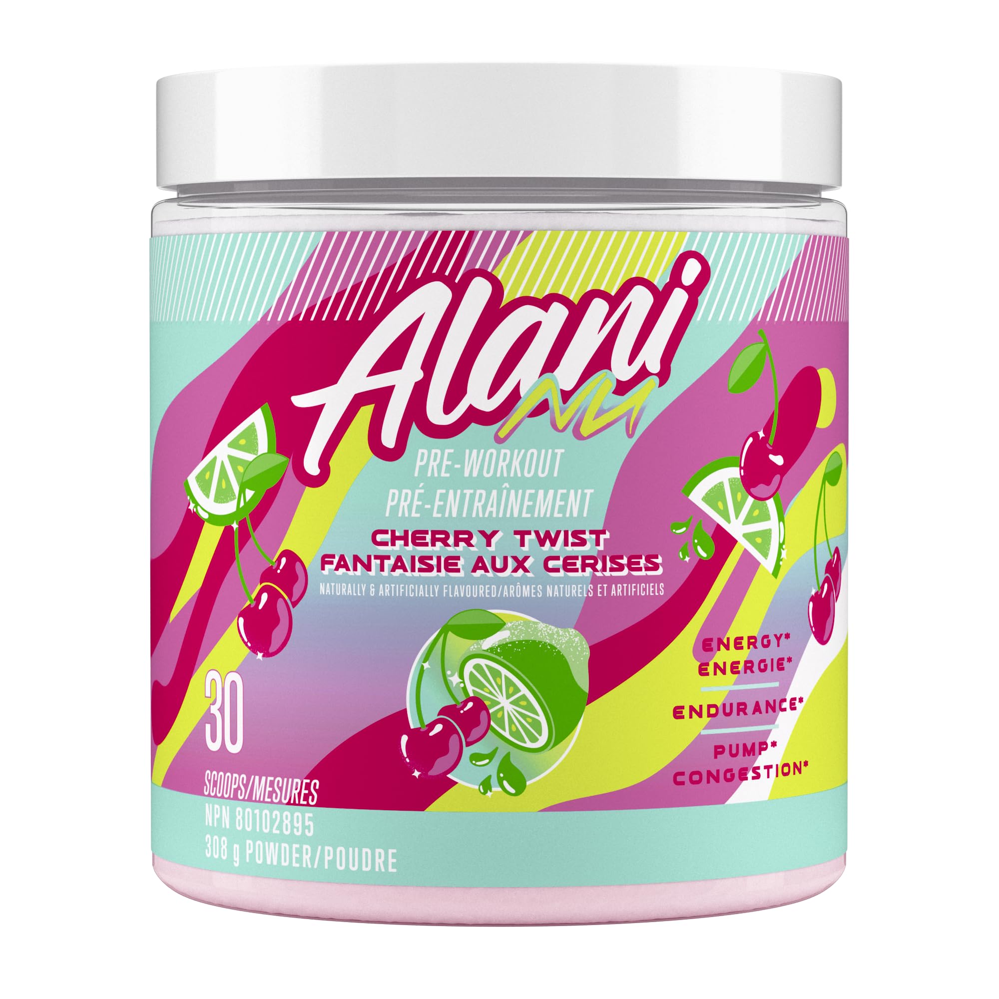 Alani Nu Pre Workout Powder | Amino Energy Boost | Endurance Supplement | Sugar Free | 100mg Caffeine | L-Theanine, Beta-Alanine, Citrulline | 30 Servings (Cherry Twist) 🍁 All In One Marketplace Canada