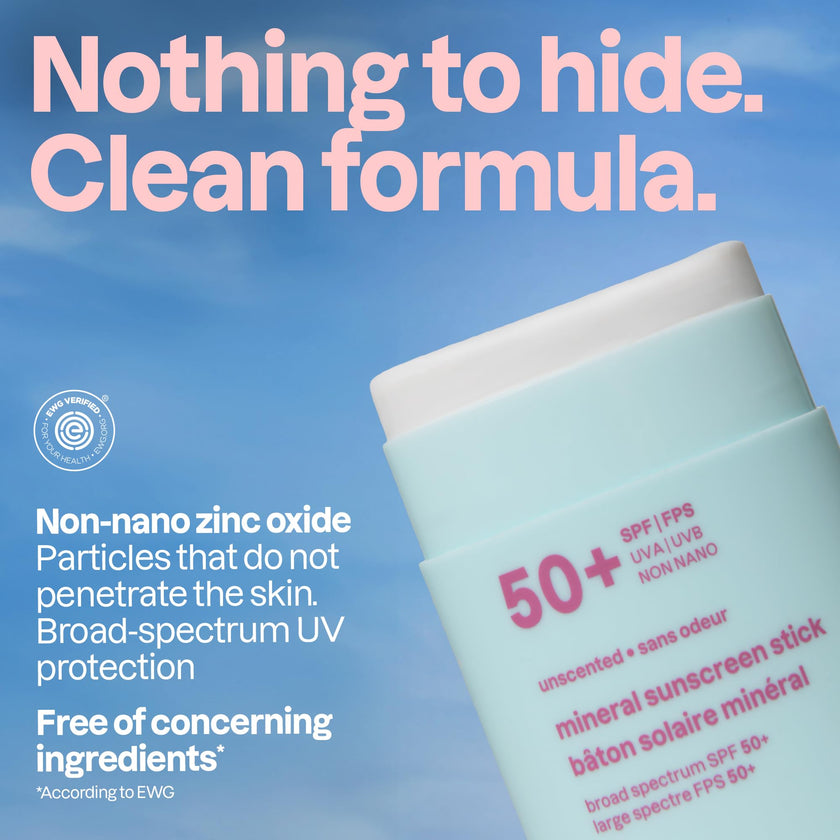 ATTITUDE Baby Mineral Sunscreen Stick SPF 50, Broad Spectrum Zinc Oxide, EWG Verified, Non-Nano, Mess-Free Stick for Face & Body, Lightweight Non-Greasy, Vegan, Unscented, 60 grams 🍁 All In One Marketplace Canada