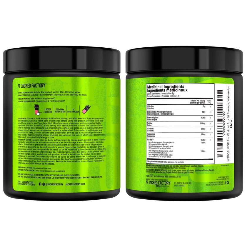NITROSURGE Pre Workout Supplement - Endless Energy, Instant Strength Gains, Clear Focus, Intense Pumps - Nitric Oxide Booster & Preworkout Powder with Beta Alanine - 30 Servings, Watermelon 🍁 All In One Marketplace Canada