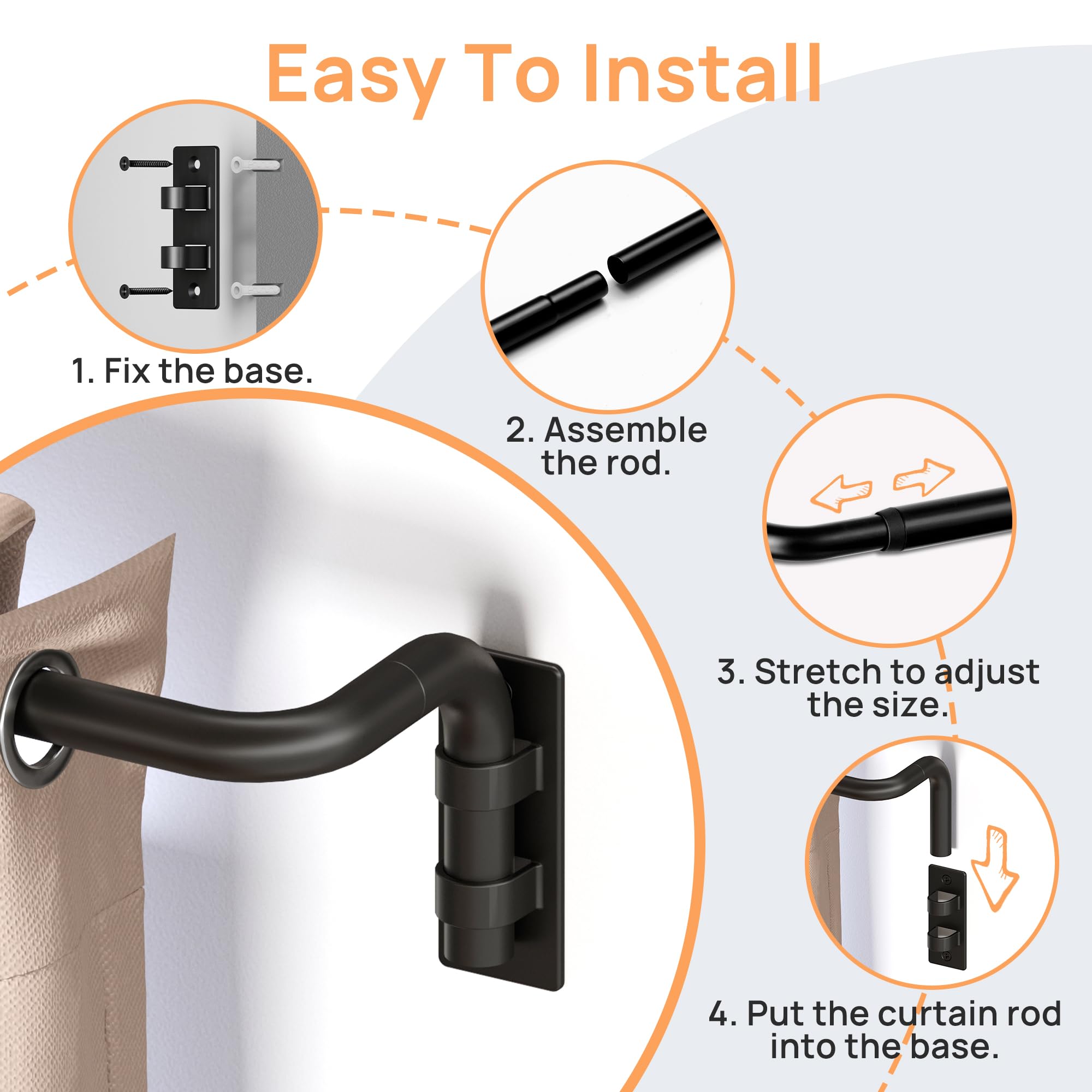 upsimples Blackout Curtain rods for windows 48 to 84 inch, Wrap Around Room Darkening Curtain Rod for Bedroom, Living Room, Adjustable from 30 to 86 Inches 🍁 All In One Marketplace Canada