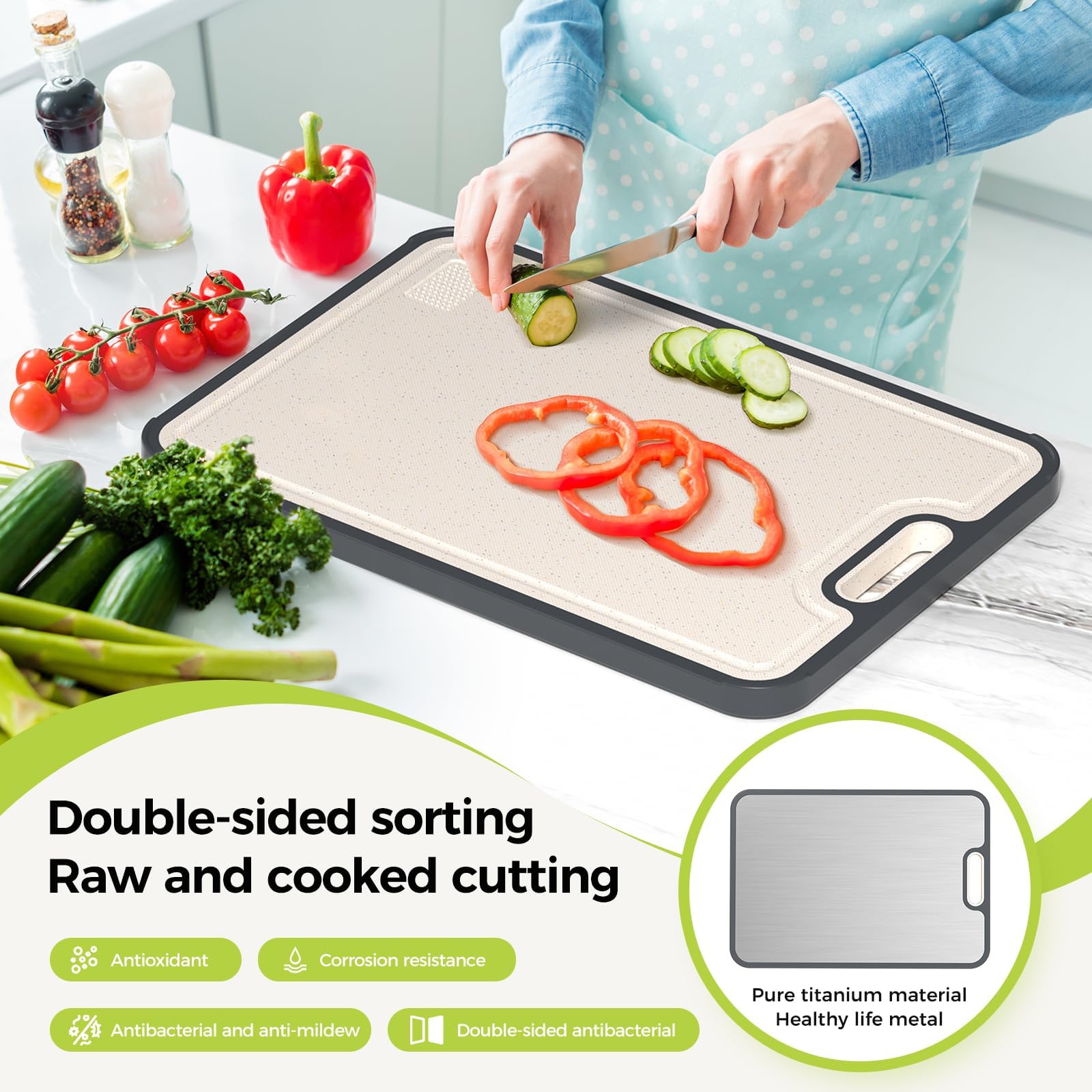 Titanium Cutting Board for Kitchen, Cutting Board Double Sided Food Grade, Pure Titanium/PP, Easy to Clean Large Size 16”×10” 🍁 All In One Marketplace Canada