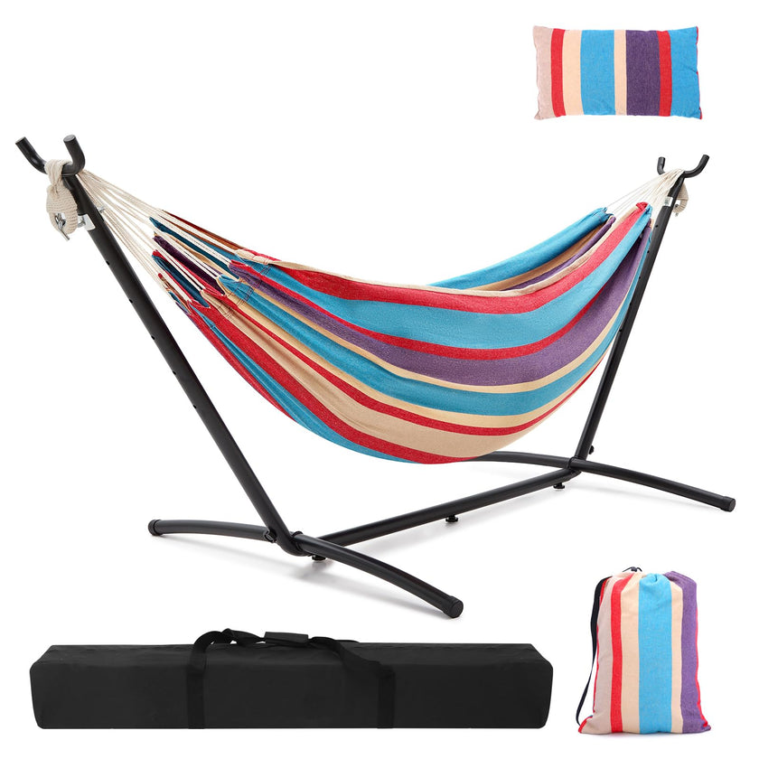 Hammock with Stand, Ohuhu Double Hammock with Space Saving Steel Stand & Pillow 2 Person Hammocks with Portable Carrying Bag for Camping Garden Patio Indoor Use Gift for Birthday, Tropical 🍁 All In One Marketplace Canada
