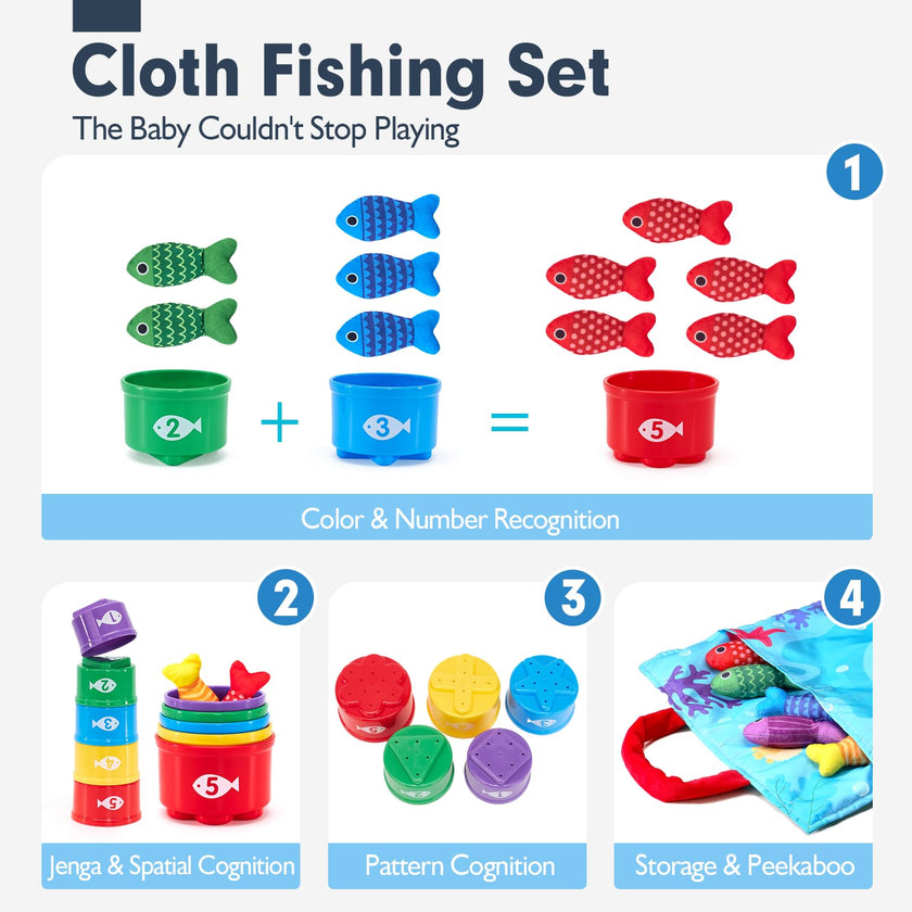 hahaland Montessori Toys for 1 Year Old - Toddler Toys for 1 2 Year Old Boys Girls Toy, Montessori Educational Baby Toy 6-12-18 Months, 10 in 1 Fishing Game with Baby Stacking Cups 🍁 All In One Marketplace Canada