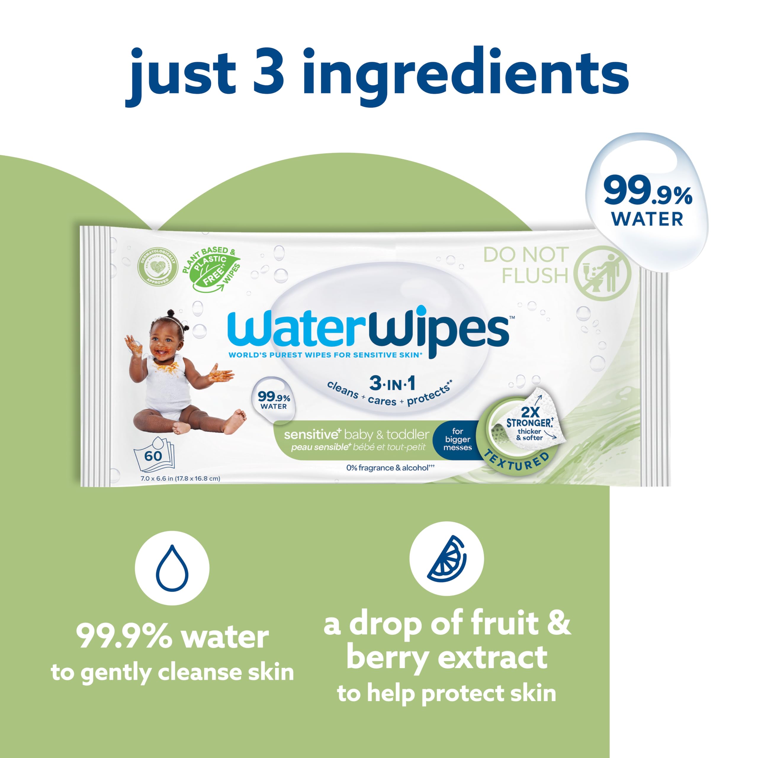 WaterWipes Sensitive+ Baby & Toddler Wipes, 3-In-1 Cleans, Cares, Protects, 99.9% Water, Textured Clean, Unscented & Hypoallergenic, 720 Count (12 Packs) 🍁 All In One Marketplace Canada