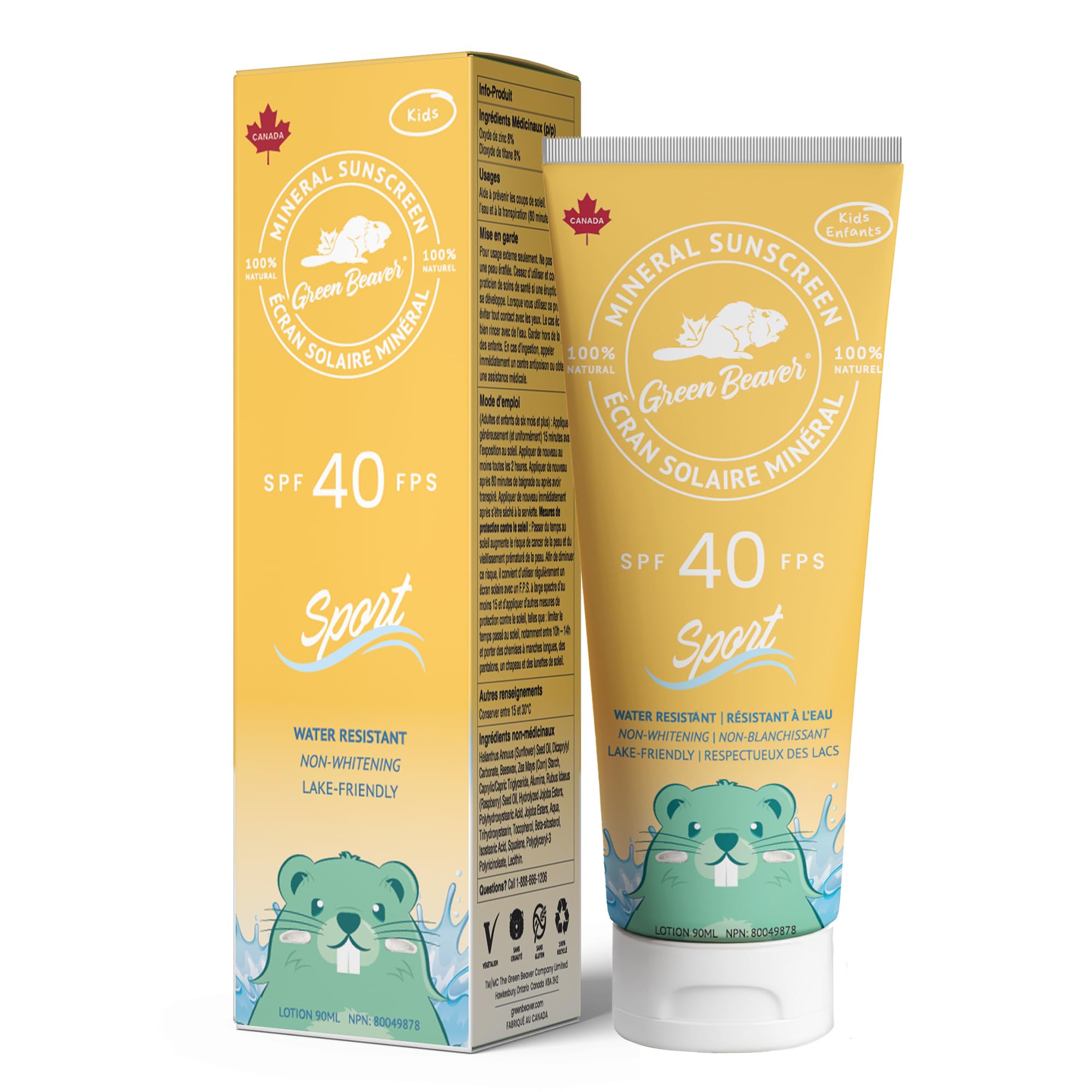 Green Beaver SPF 40 Sport Sunscreen for Kids, 100% Natural Lotion, Reef Safe, Mineral made with Organic Ingredients, Broad-Spectrum UVA and UVB Sun Protection, Water and Sweat resistant, Benzene-free, Hypoallergenic and Hydrating for the Skin, 90ml