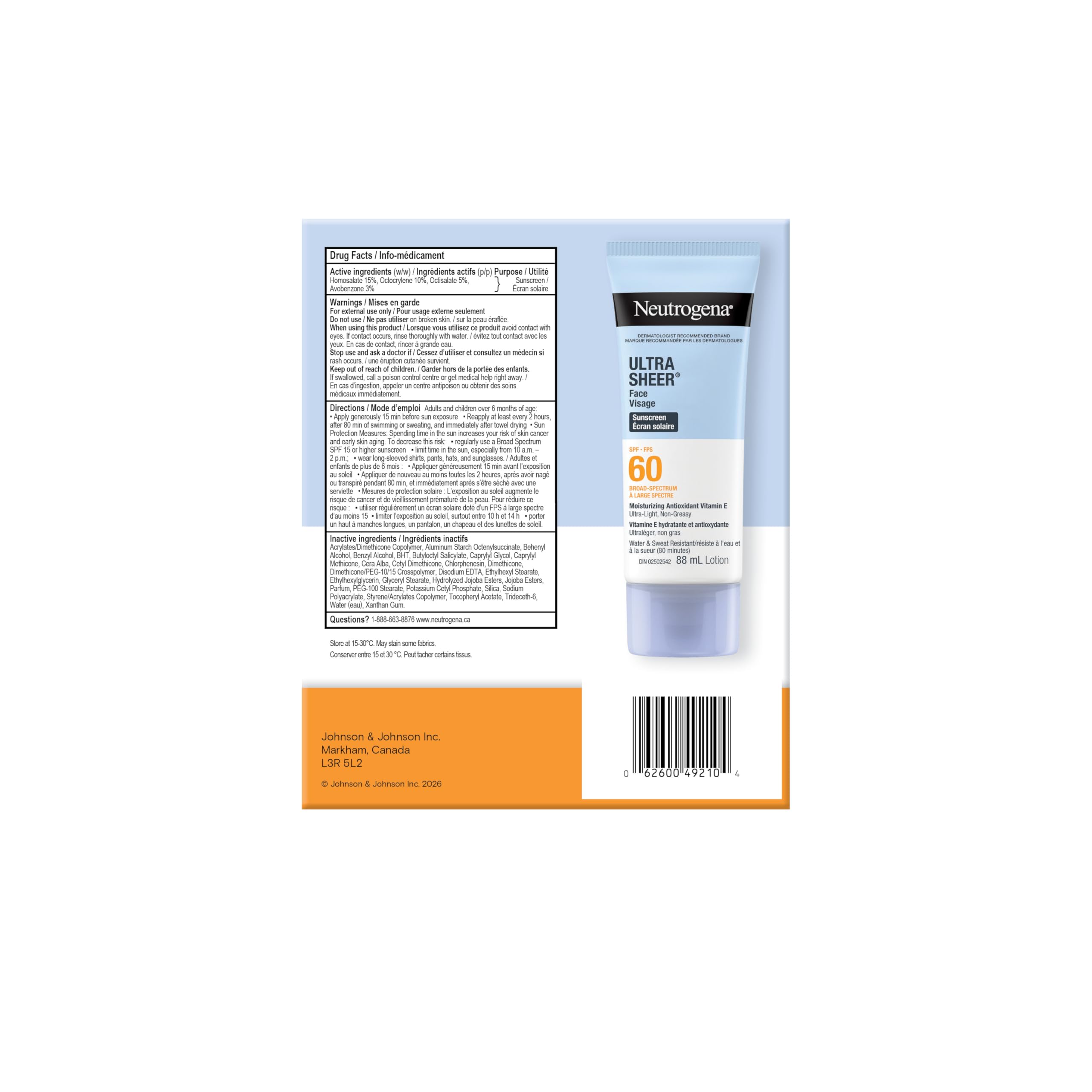 Neutrogena Ultra Sheer Face Sunscreen SPF 60, non-greasy, lightweight, 88 mL (Twin Pack) 🍁 All In One Marketplace Canada