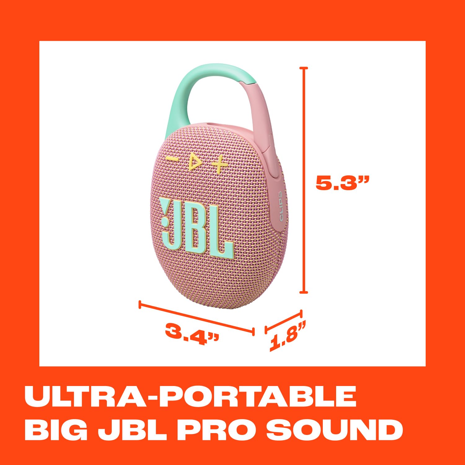 JBL Clip 5 - Ultra-Portable, Waterproof & Dustproof Bluetooth Speaker, Big Pro Sound with Punchy bass, Integrated Carabiner, Up to 12 Hours of Play, Made in Part with Recycled Materials (Pink) 🍁 All In One Marketplace Canada