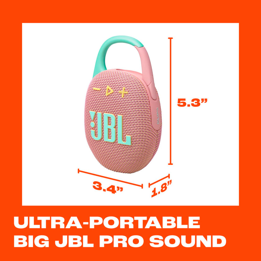 JBL Clip 5 - Ultra-Portable, Waterproof & Dustproof Bluetooth Speaker, Big Pro Sound with Punchy bass, Integrated Carabiner, Up to 12 Hours of Play, Made in Part with Recycled Materials (Pink) 🍁 All In One Marketplace Canada