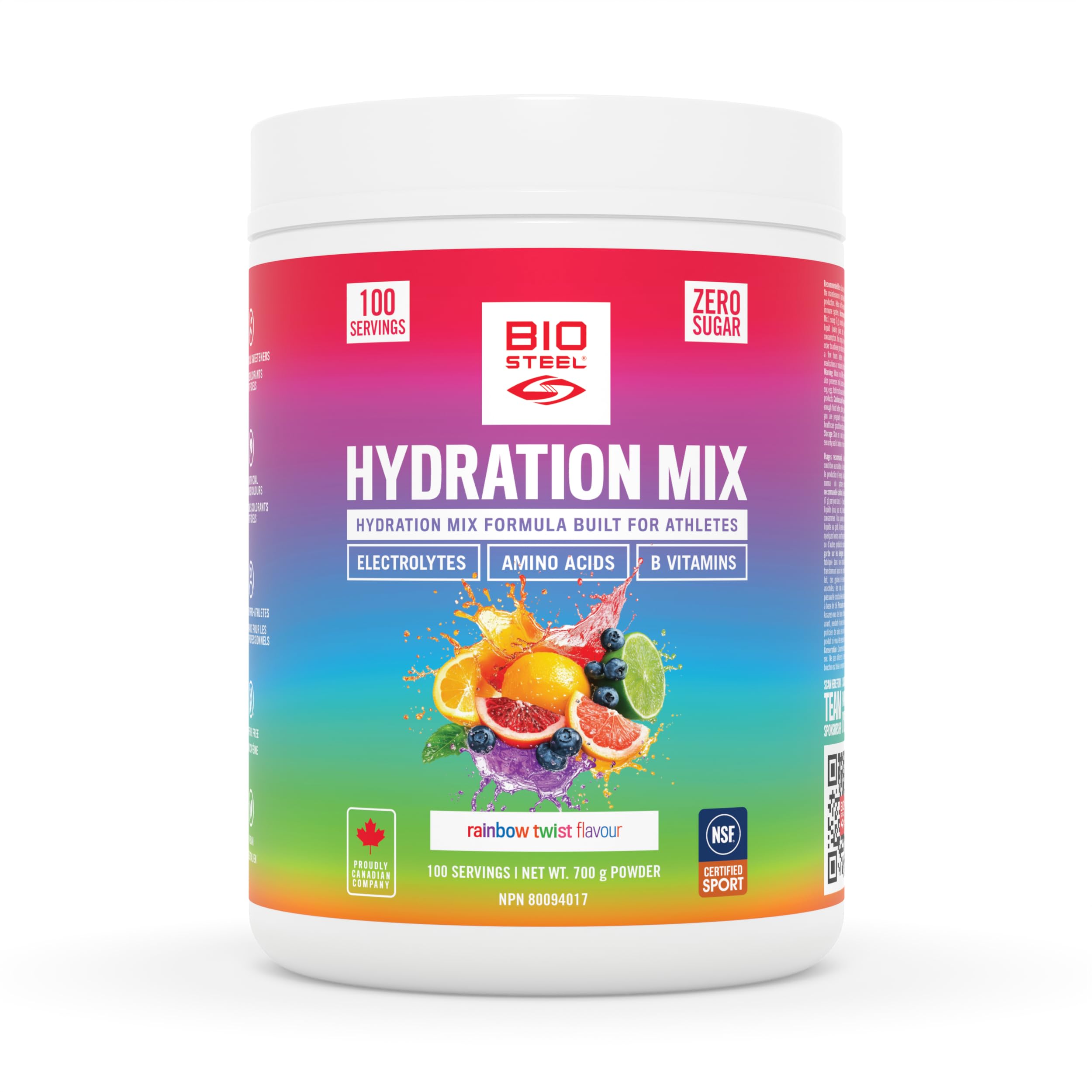 BioSteel Hydration Mix, Great Tasting Hydration with Zero Sugar, and No Artificial Flavours or Preservatives, Rainbow Twist Flavour, 100 Servings per Tub 🍁 All In One Marketplace Canada