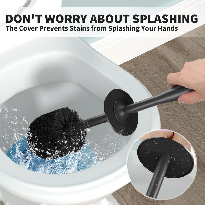 UPTRONIC Toilet Brush, Toilet Bowl Brush with Extra Long Handle Durable Bristles Toilet Scrubber and Covered Holder for Toilet Brush Set for Bathroom Cleaning (Black-01) 🍁 All In One Marketplace Canada