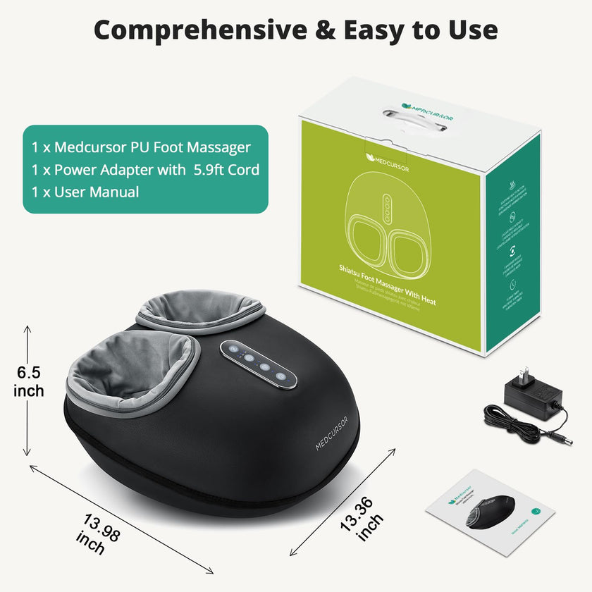 Medcursor Electric Shiatsu Foot Massager Machine with Soothing Heat, Deep Kneading for Foot Pain and Circulation, Multi-Level Settings & Air Compression, for Home or Office Use 🍁 All In One Marketplace Canada