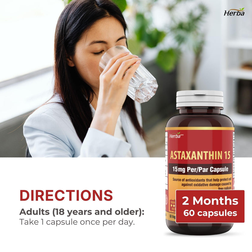 Herba Astaxanthin Supplement 15mg – 60 Vegan Capsules | Made with Non-GMO Micro-algae | Source of Antioxidant | Made and Third Party Tested in Canada 🍁 All In One Marketplace Canada