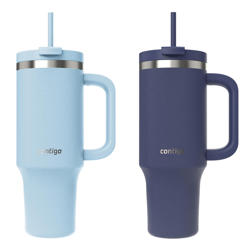 Contigo Streeterville Tumbler Giftset, 40 oz (1.18 L), Insulated Stainless Steel Water Bottle with Straw, Lid and Handle, Glacier & Indigo, 2 Pack 🍁 All In One Marketplace Canada