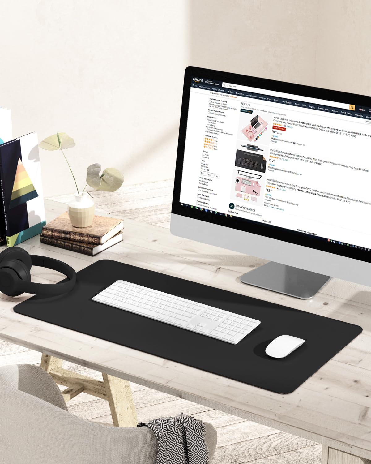 Non-Slip Desk Pad,Mouse Pad,Waterproof PVC Leather Desk Table Protector,Ultra Thin Large Desk Blotter, Easy Clean Laptop Desk Writing Mat for Office Work/Home/Decor(Black, 31.5