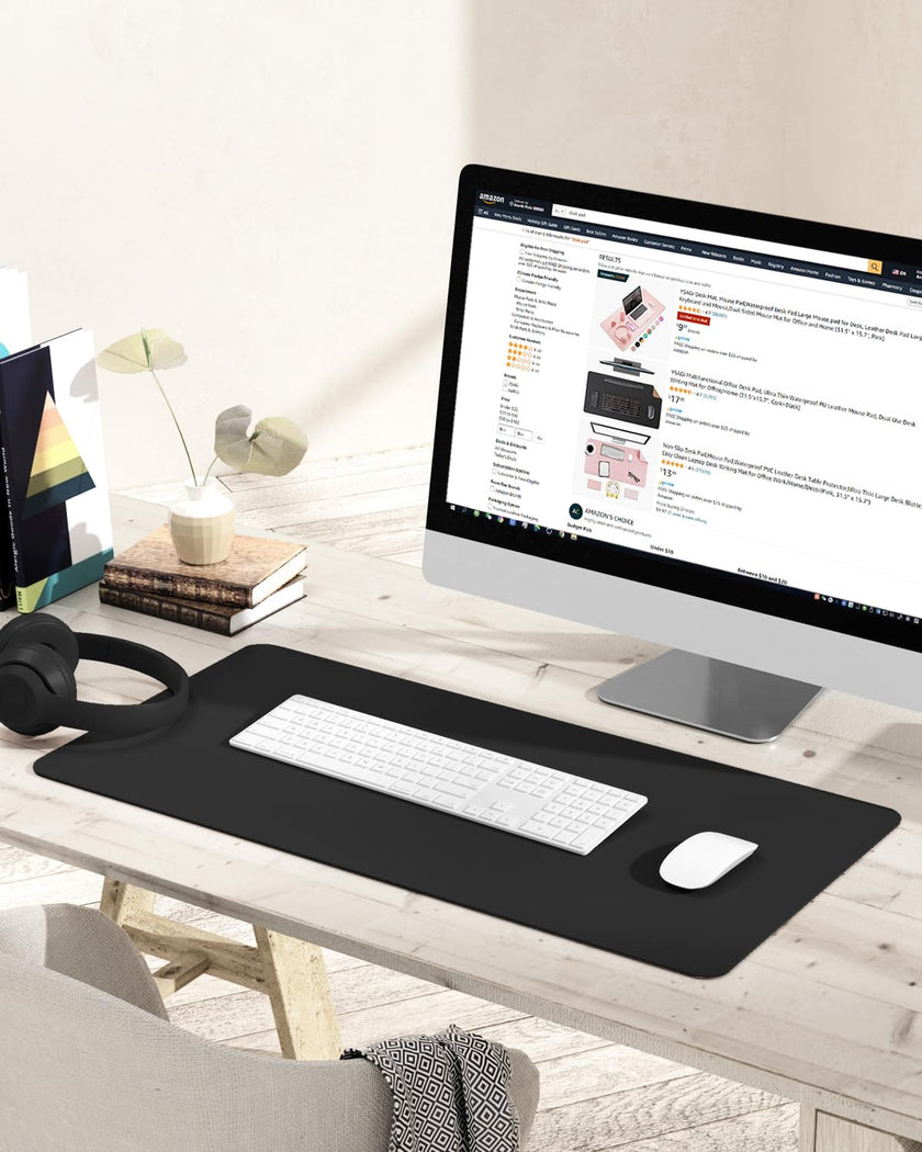 Non-Slip Desk Pad,Mouse Pad,Waterproof PVC Leather Desk Table Protector,Ultra Thin Large Desk Blotter, Easy Clean Laptop Desk Writing Mat for Office Work/Home/Decor(Black, 31.5
