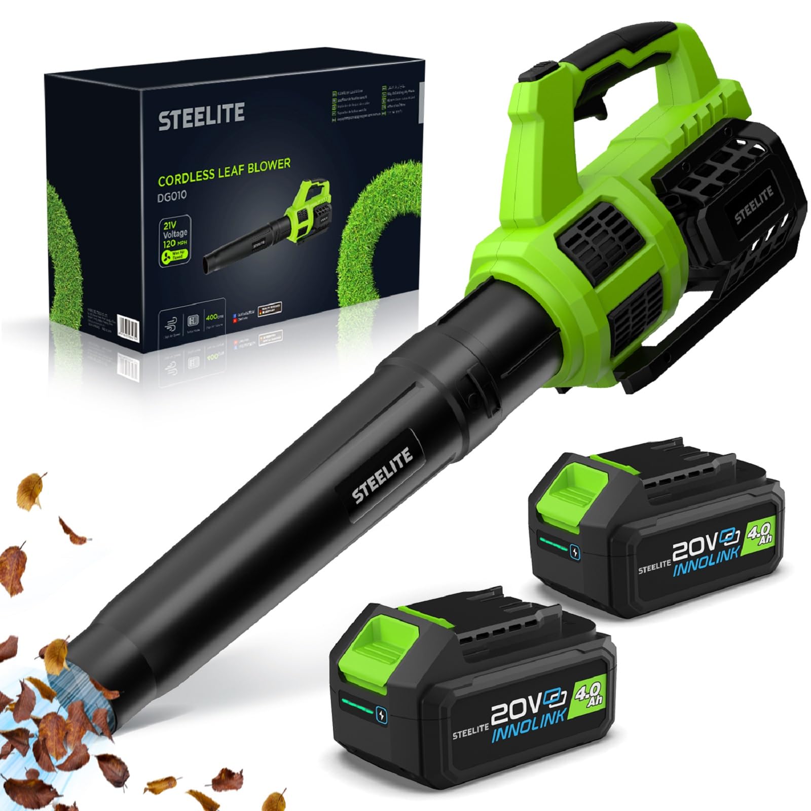 STEELITE 21V Cordless Leaf Blower – Turbo Mode 480CFM 120MPH, 2×4.0Ah Batteries & Fast Charger, Lightweight Electric Blower for Leaves, Dust & Patio Cleaning 🍁 All In One Marketplace Canada