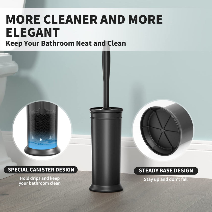 UPTRONIC Toilet Brush, Toilet Bowl Brush with Extra Long Handle Durable Bristles Toilet Scrubber and Covered Holder for Toilet Brush Set for Bathroom Cleaning (Black-01) 🍁 All In One Marketplace Canada