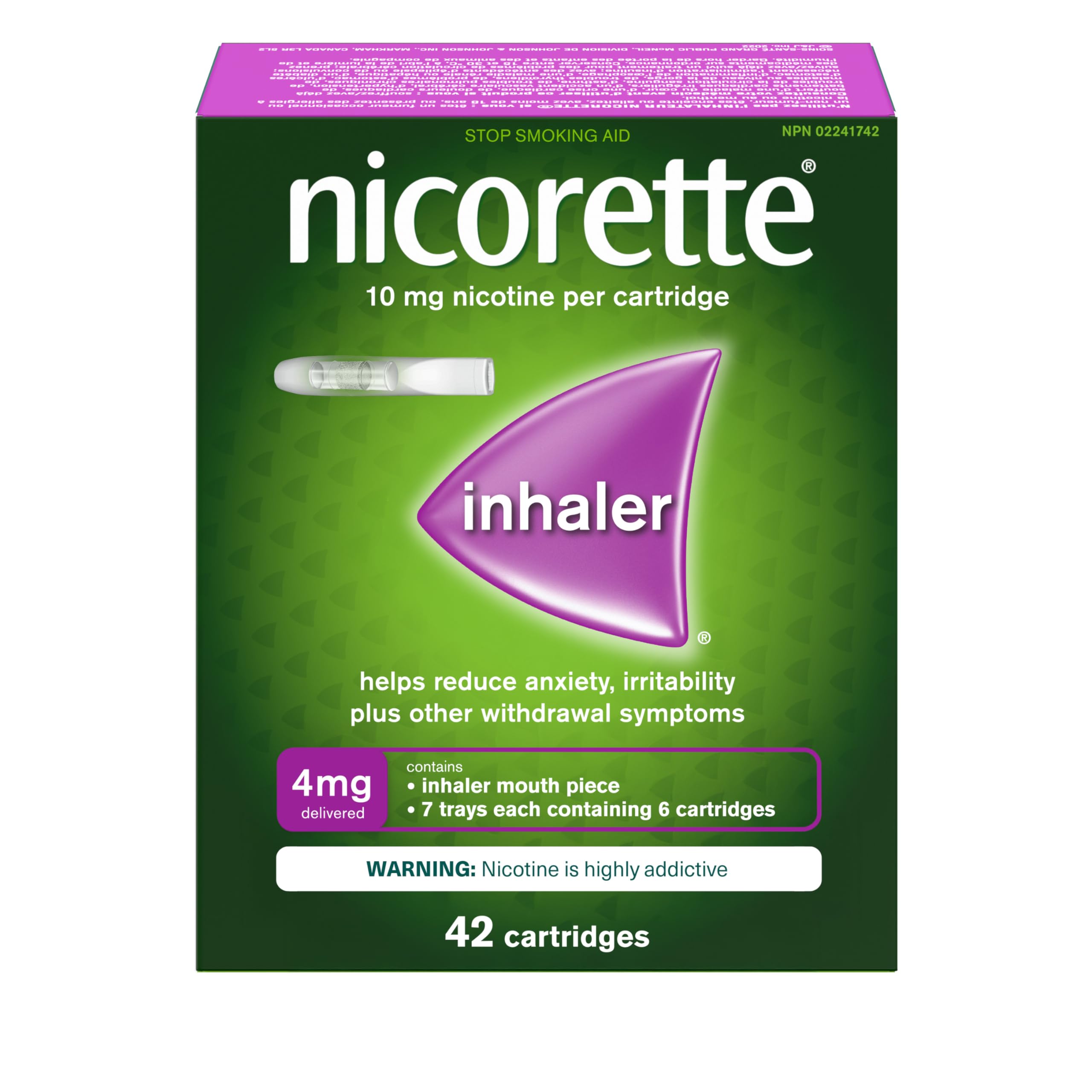 Nicorette 4mg Nicotine Inhaler – Clinically Proven Quit Smoking Aid with Hand-to-Mouth Action, Helps Reduce Cravings & Withdrawal, NRT for Adults Quitting Cigarettes, 42 Cartridges 🍁 All In One Marketplace Canada