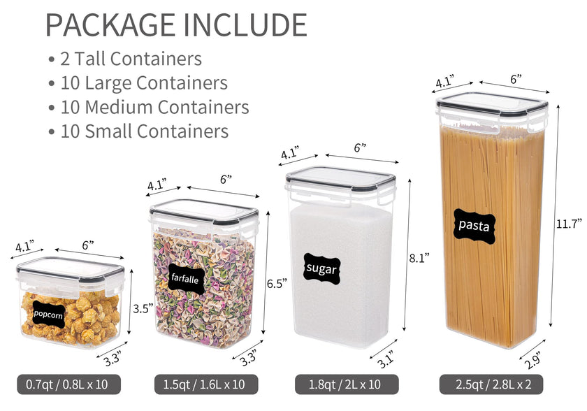 Vtopmart 32pcs Food Storage Container Set, Kitchen & Pantry Organizers and Storage, Plastic Airtight Container with Lids for Cereal, Flour and Sugar, Includes 32 Labels 🍁 All In One Marketplace Canada