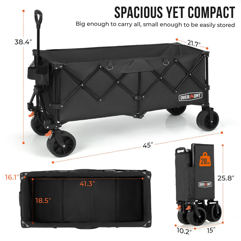 Overmont 300L Foldable Collapsible Wagon - Heavy Duty Utility Beach Wagon Cart with Rotatable Wide Wheels Inside Pockets for Camping Garden Shopping Sports - 440lbs Load 🍁 All In One Marketplace Canada