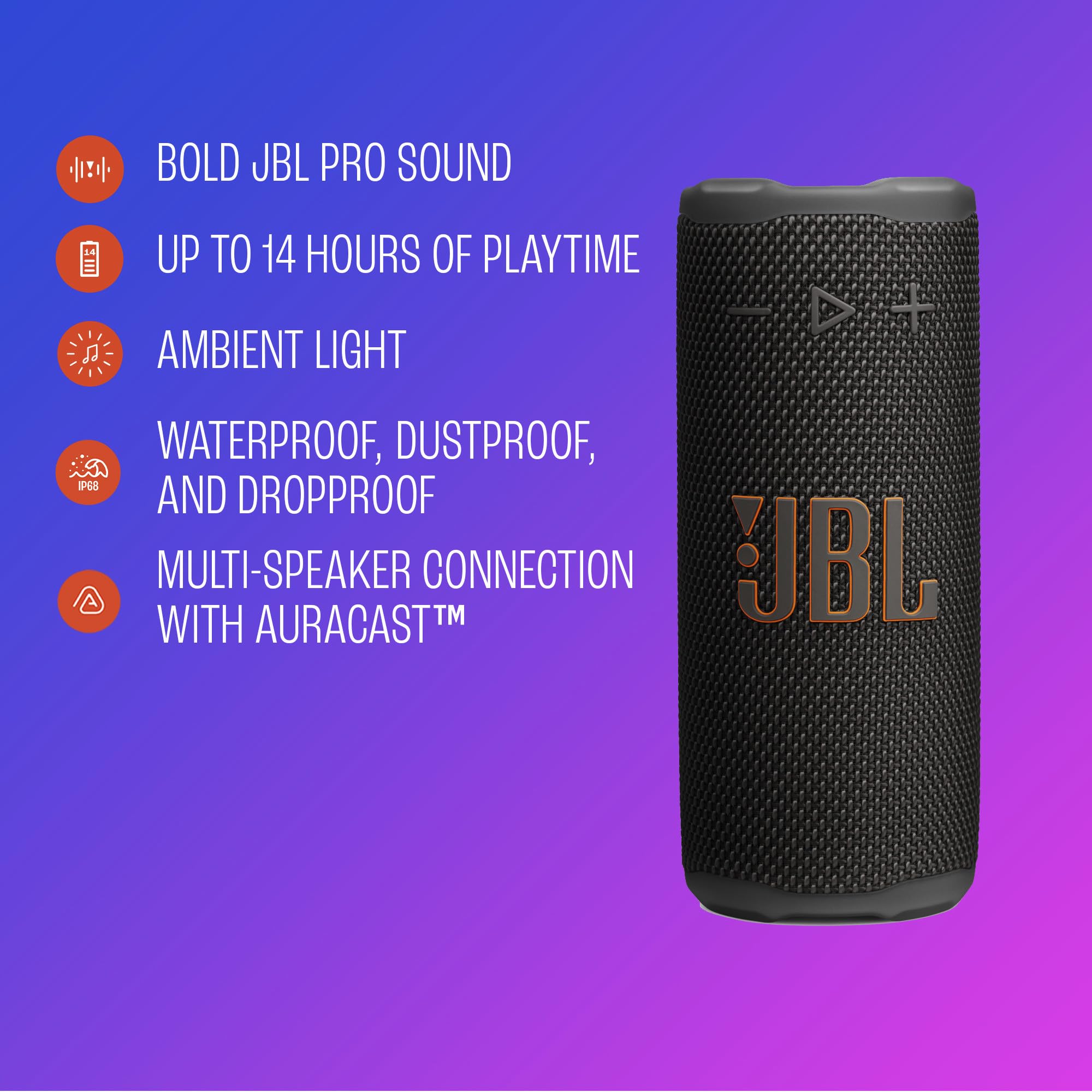 JBL Grip - Compact Bluetooth Speaker with Bold JBL Pro Sound and Ambient Light, up to 14 Hours of Playtime, Water, Dust and Drop-Proof (IP68), & Multi-Speaker Connection with Auracast (Black) 🍁 All In One Marketplace Canada