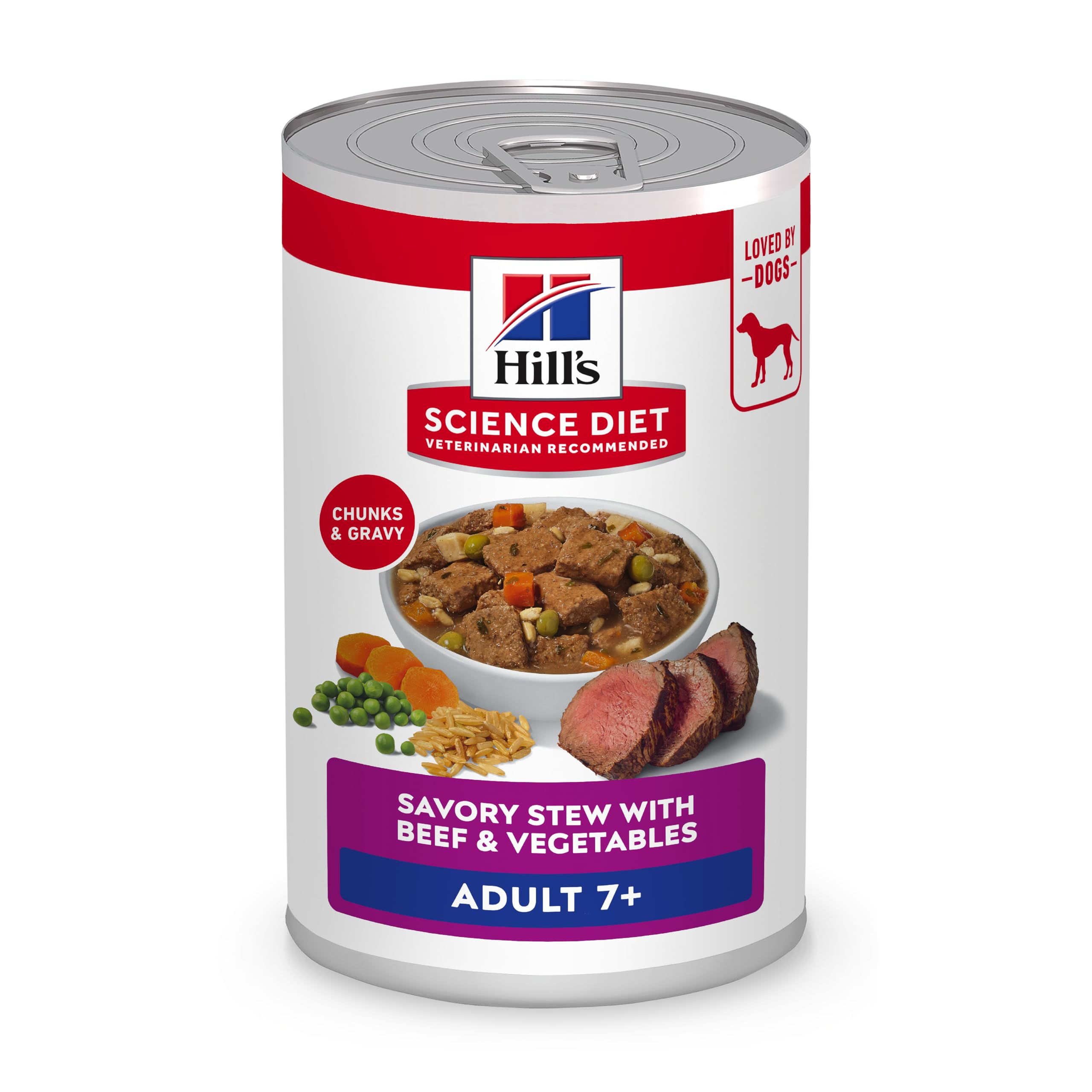 Hill's Science Diet Adult 7+, Senior Premium Nutrition, Wet Dog Food, Beef & Vegetables Stew, 12.8 oz Can, Case of 12 🍁 All In One Marketplace Canada