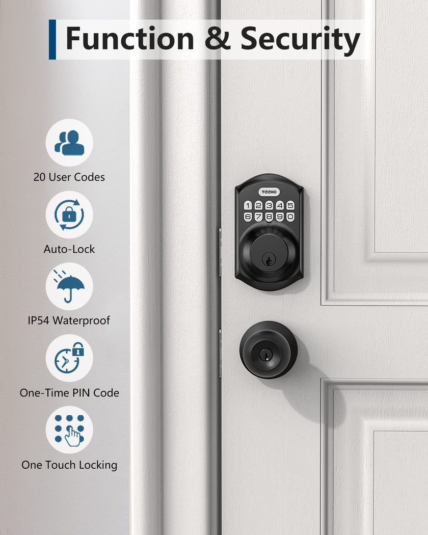 TEEHO TE001 Keyless Entry Door Lock with Keypad - Smart Deadbolt Lock for Front Door with 2 Keys - Auto Lock - Easy Installation - Matte Black 🍁 All In One Marketplace Canada