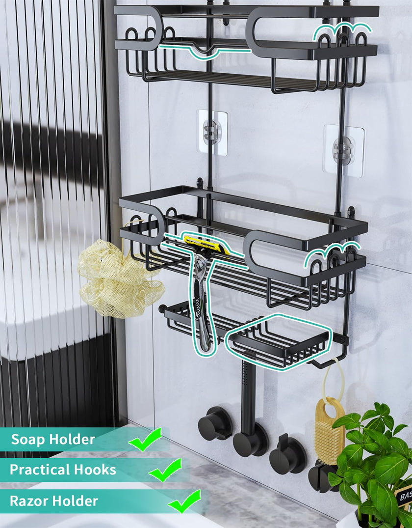 HapiRm Shower Caddy Hanging - 3 Tier Over Shower Head Caddy, No Drilling Shower Organizer Hanging with 2 Soap Holder & 12 Hooks, Bathroom Shower Shelves for Shampoo, Soap 🍁 All In One Marketplace Canada