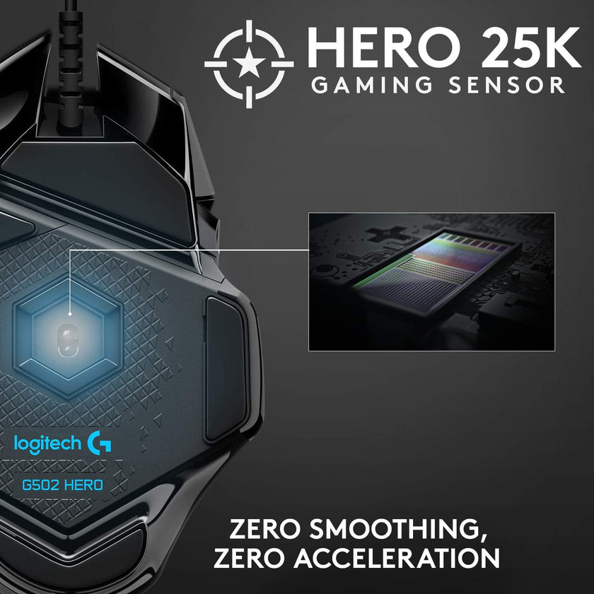 Logitech G502 Hero High Performance Wired Gaming Mouse, Hero 25K Sensor, 25,600 DPI, RGB, Adjustable Weights, 11 Programmable Buttons, On-Board Memory, PC/Mac, Black 🍁 All In One Marketplace Canada