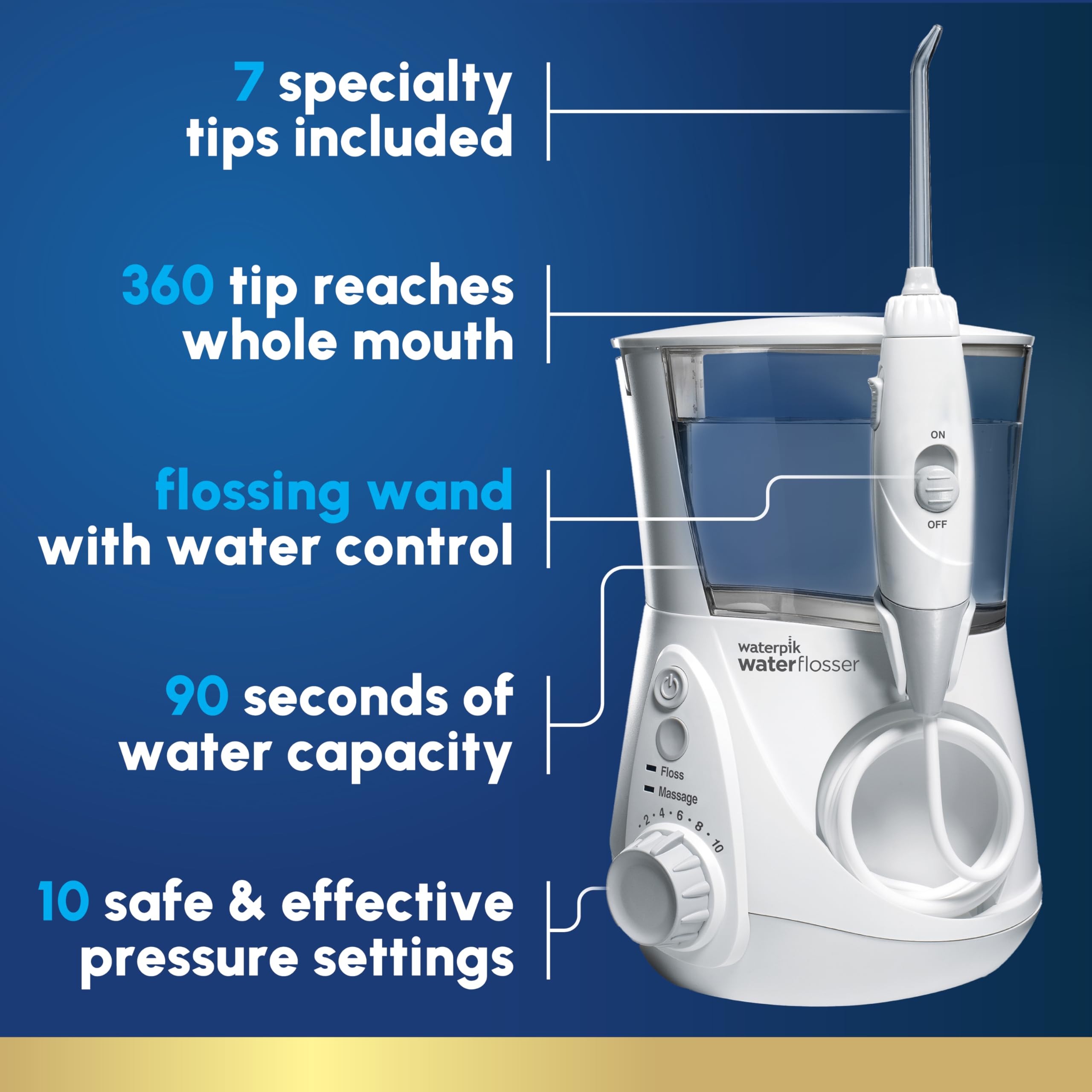 Waterpik Aquarius Water Flosser For Teeth Cleaning, Gums, Braces, Dental Care, Electric Power With 10 Settings, 7 Tips For Multiple Users & Needs, CDA Validated, White WP-660, Packaging May Vary 🍁 All In One Marketplace Canada