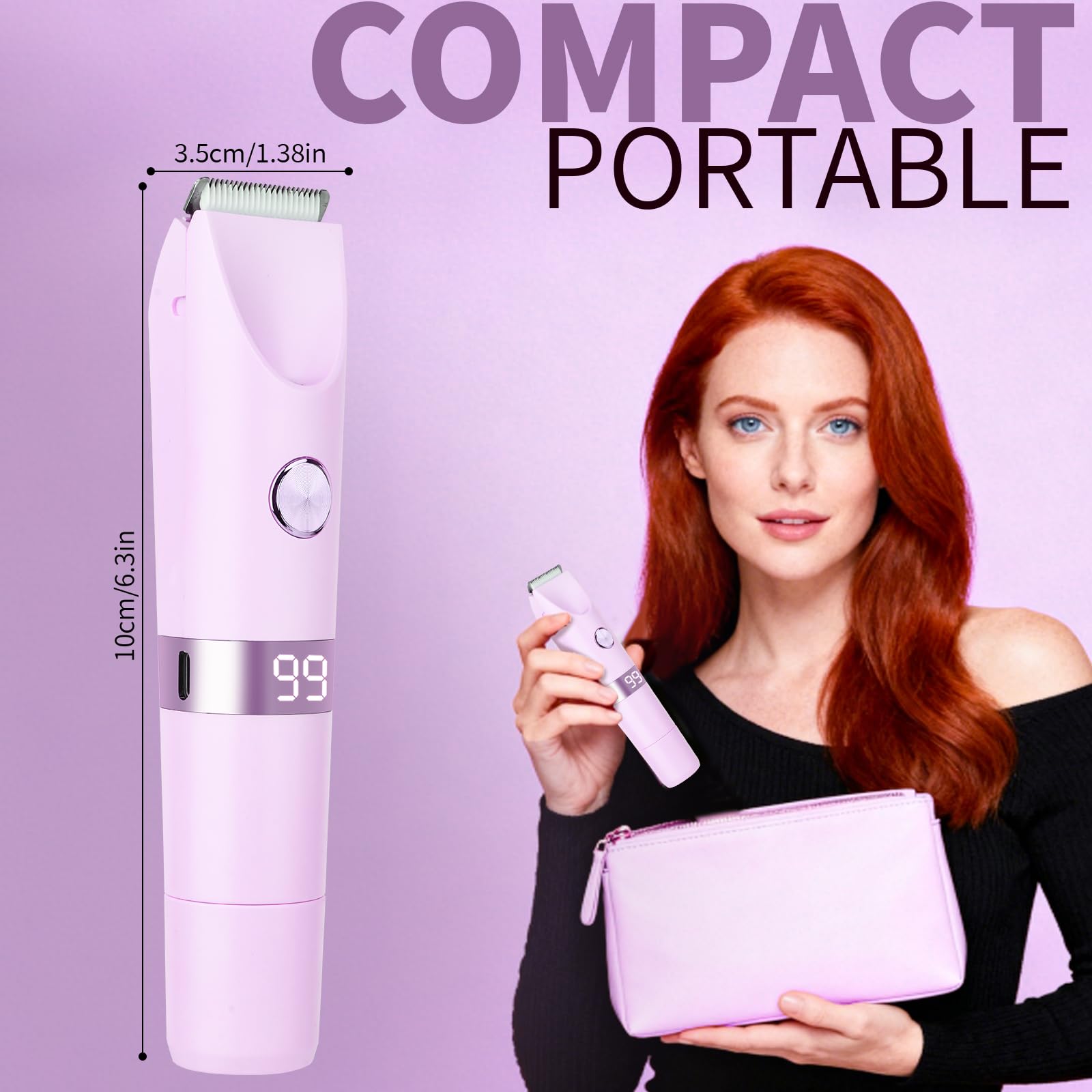 Beanify 2-in-1 Electric Shaver & Bikini Trimmer With LED Display for Women & Men，IPX7 Waterproof Wet/Dry Electric Razor With Dual Head , Rechargeable Painless Body & Facial Hair Remover, Travel-Size (Purple) 🍁 All In One Marketplace Canada