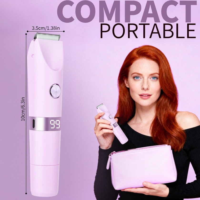 Beanify 2-in-1 Electric Shaver & Bikini Trimmer With LED Display for Women & Men，IPX7 Waterproof Wet/Dry Electric Razor With Dual Head , Rechargeable Painless Body & Facial Hair Remover, Travel-Size (Purple) 🍁 All In One Marketplace Canada