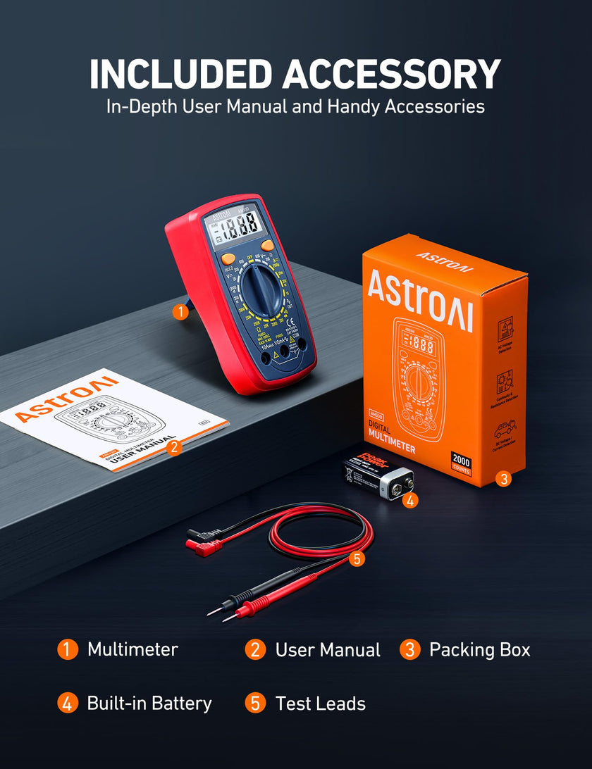 AstroAI Digital Multimeter 2000, Multimeter Tester with Volt Amp Ohm, Multi Meter Measures Voltage, Current, Resistance, Continuity and Diode, Backlight LCD Display, Blue 🍁 All In One Marketplace Canada