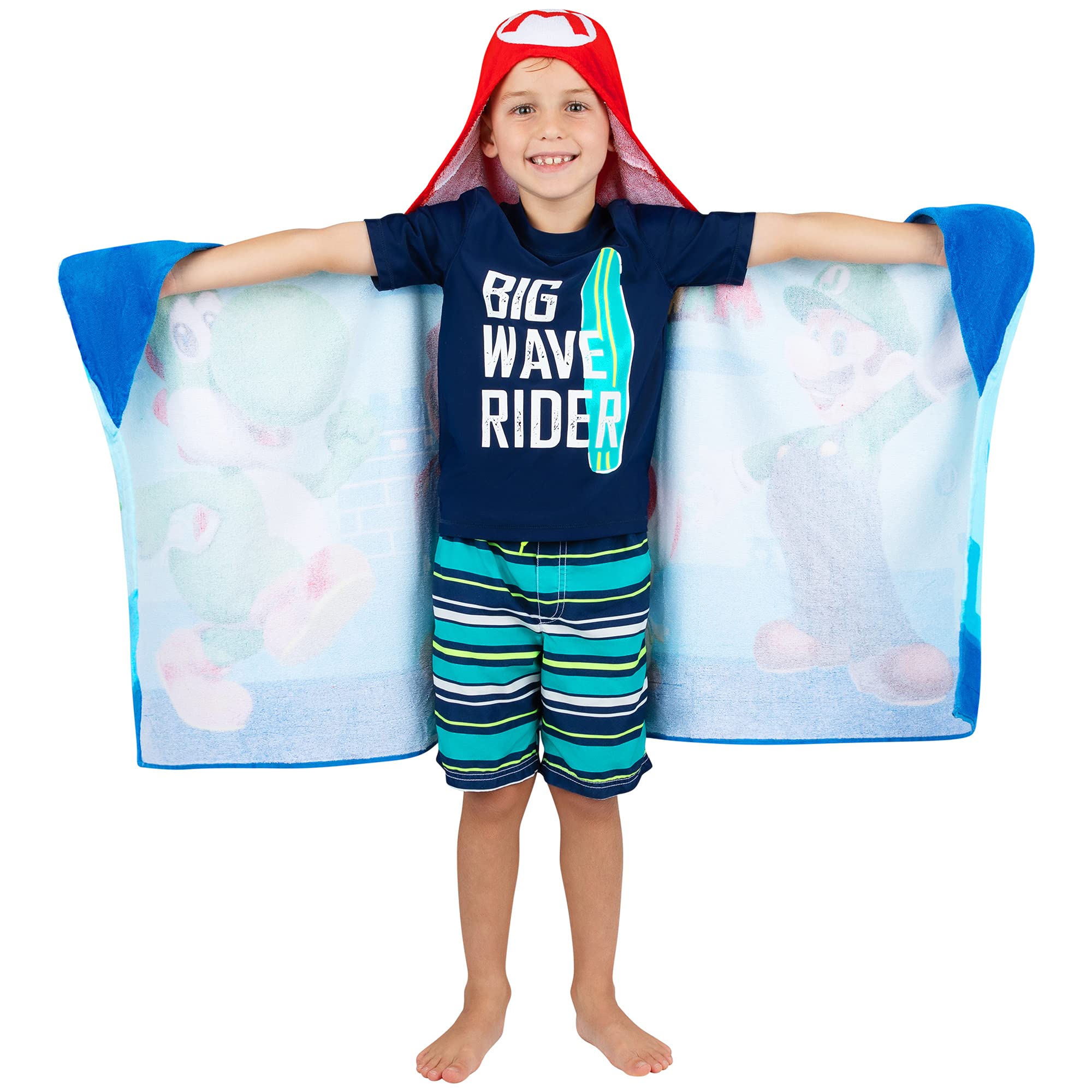 Franco Kids Bath and Beach Super Soft Cotton Hooded Towel Wrap, 24 in x 50 in, Super Mario 🍁 All In One Marketplace Canada