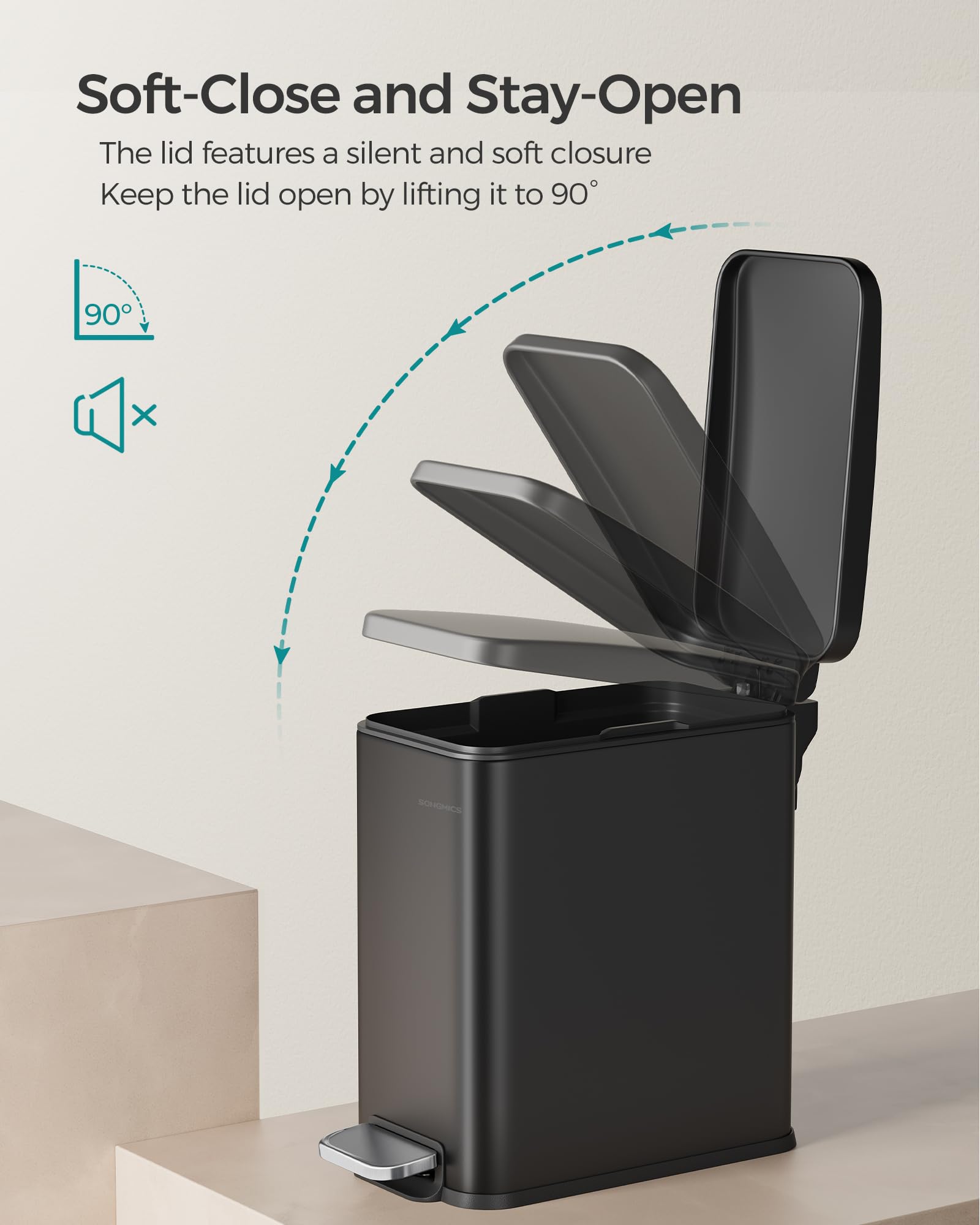 SONGMICS Bathroom Trash Can, Small Trash Bin with Lid, Slim for Small Spaces, Stainless Steel Garbage Can, Soft Close, 1.3 Gallon (5 L) Black ULTB560B05 🍁 All In One Marketplace Canada
