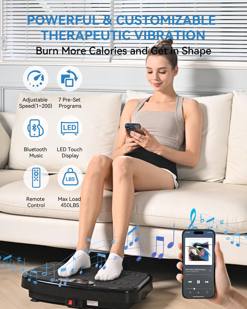 GDCOO Vibration Plate Exercise Machine, Vibrating Plate for Lymphatic Drainage, Vibrating Platform with 200 Adjustable Speeds, Fitness & Weight Loss Vibration Plate, 450 Lbs Max Capacity (Matte Black) 🍁 All In One Marketplace Canada