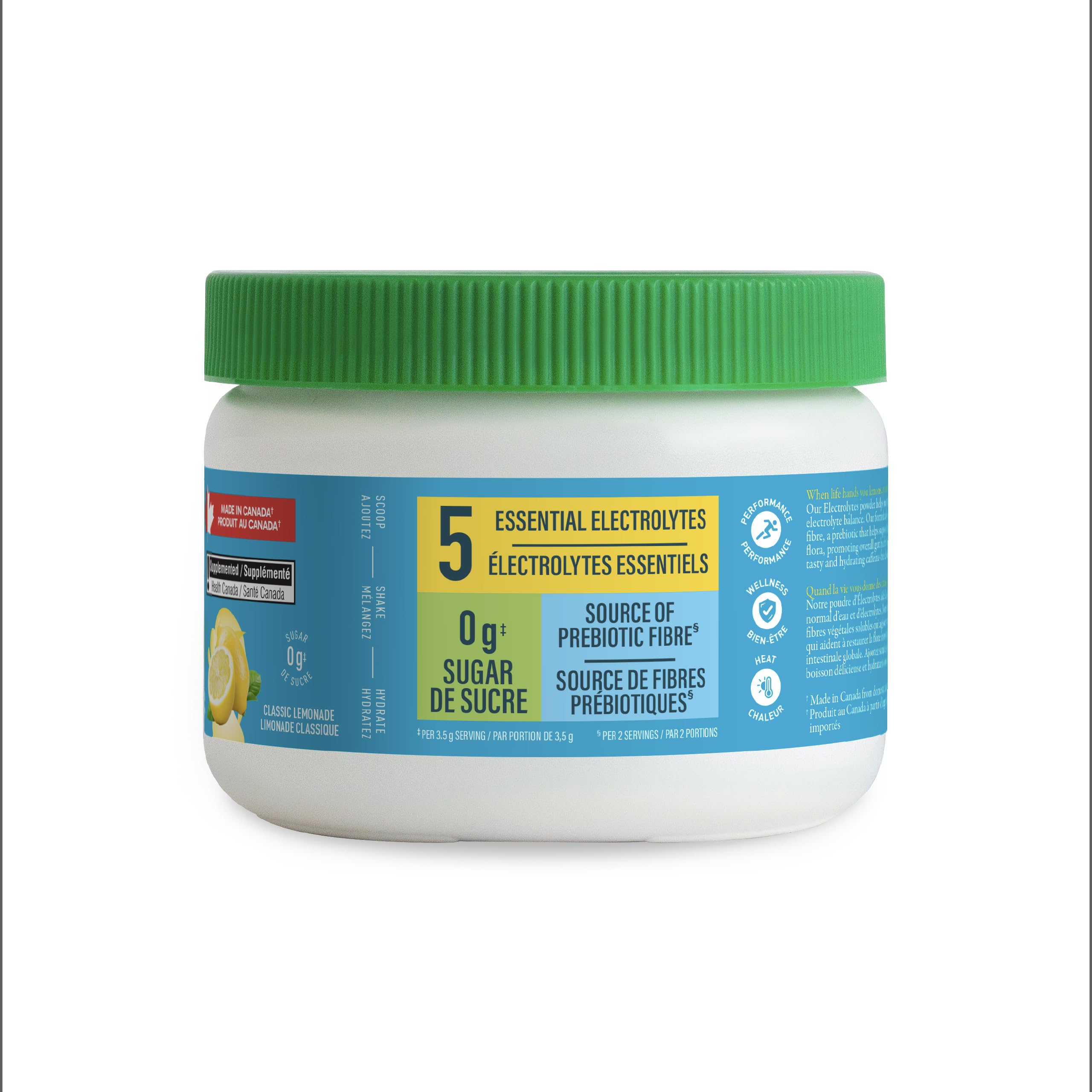Organika Canadian-Made Electrolytes Powder with Vitamin C & Prebiotic Fibre - Sugar-Free Hydration Drink Mix - Classic Lemonade - 210 g - 60 servings 🍁 All In One Marketplace Canada