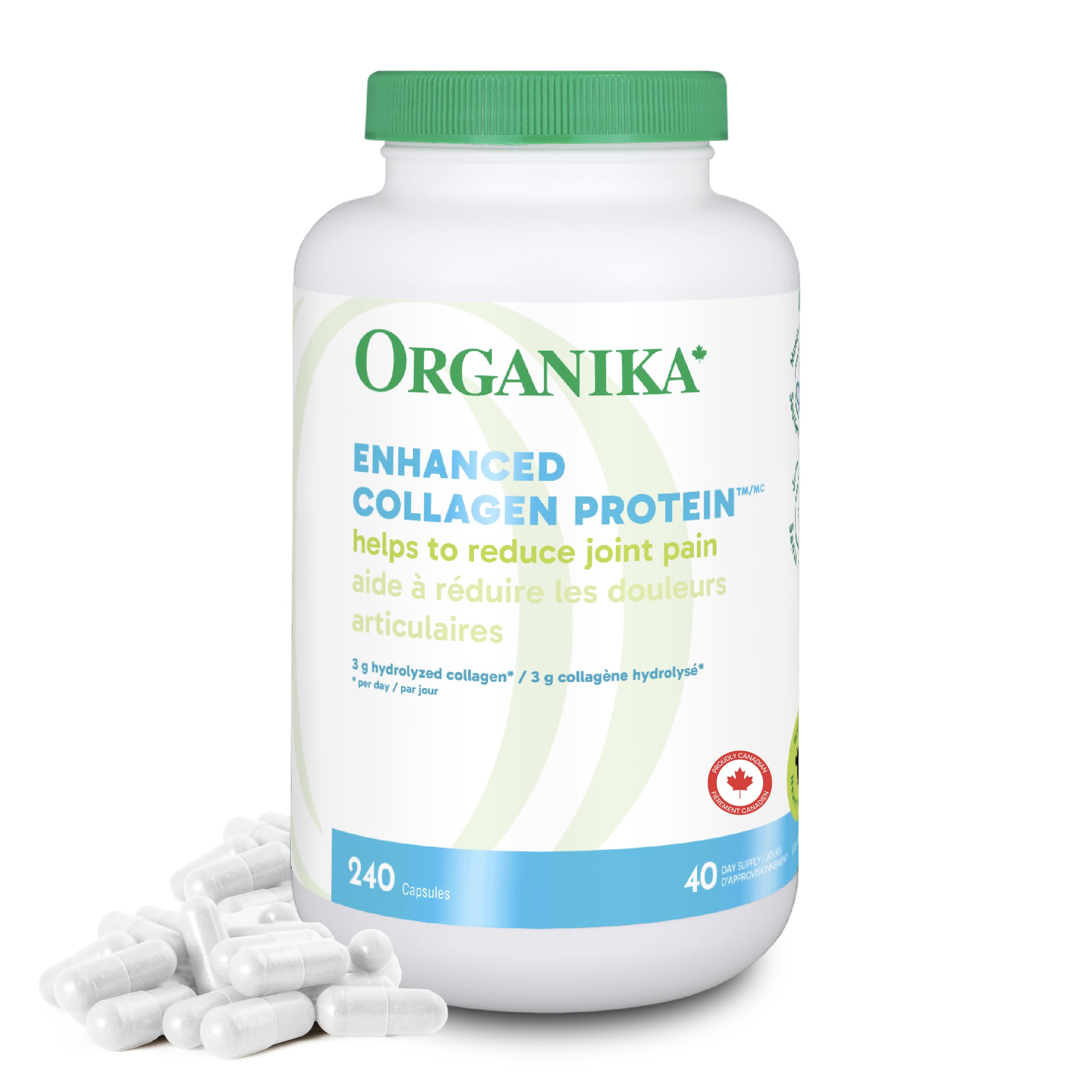 Organika Enhanced Collagen Protein Capsules - For Healthy Hair, Skin, Nails, Joints - Hydrolyzed For Better Absorption – Grass-Fed, Non-GMO - 240 Capsules 🍁 All In One Marketplace Canada
