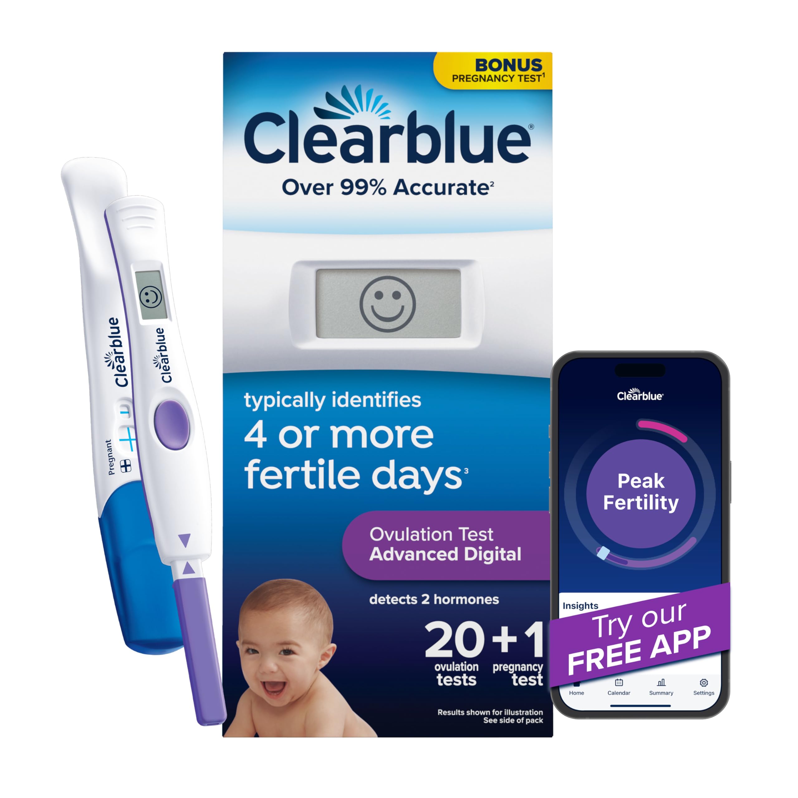 Clearblue Advanced Digital Ovulation Test Kit, Plus Bonus Rapid Detection Pregnancy Test, 20 Ovulation Tests & 1 Pregnancy Test 🍁 All In One Marketplace Canada