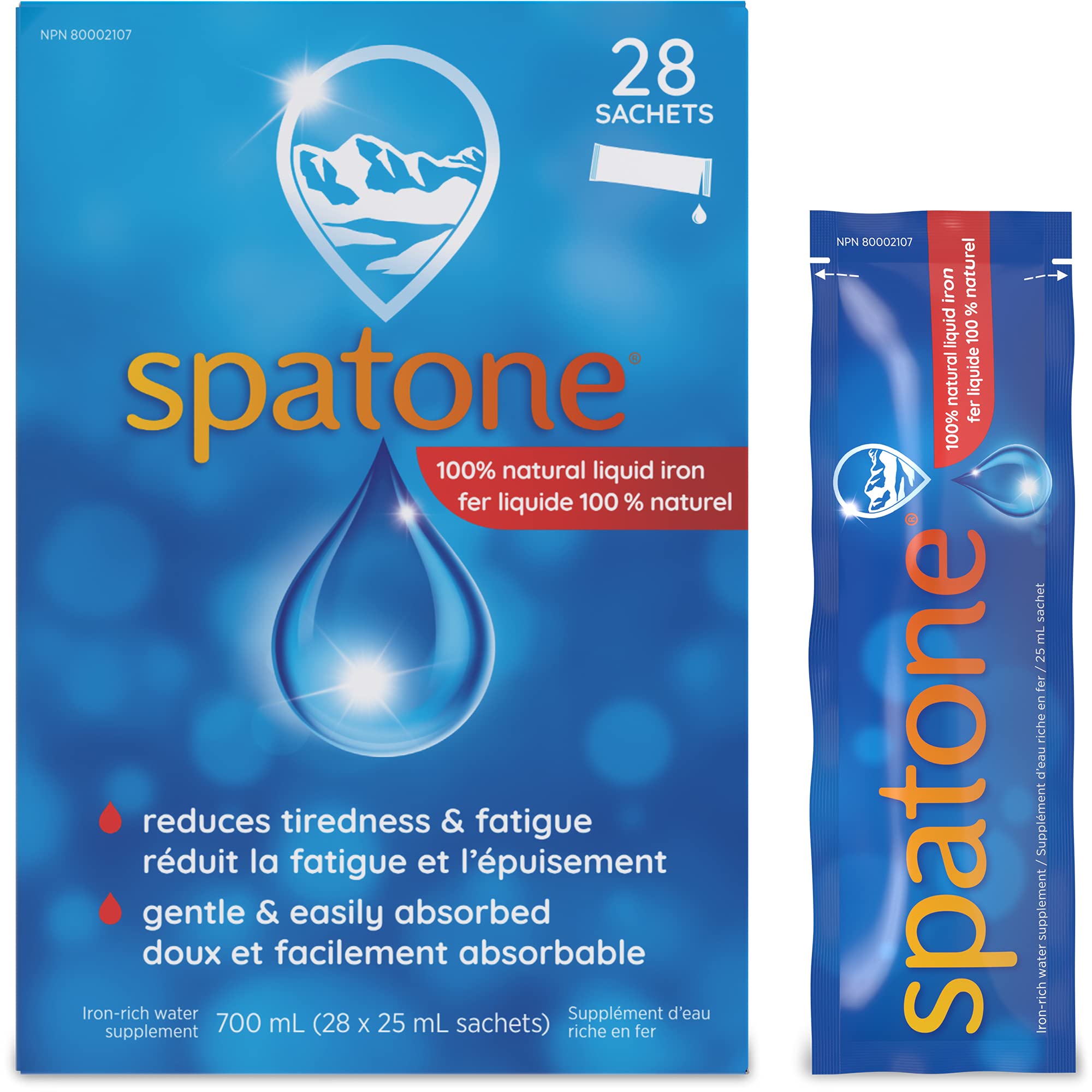 Spatone 100% Natural Liquid Iron Supplement, Original Flavour, Vegan, Reduces Tiredness & Fatigue, 28 Sachets x 25 mL, 700.0 ml (Pack of 1) 🍁 All In One Marketplace Canada