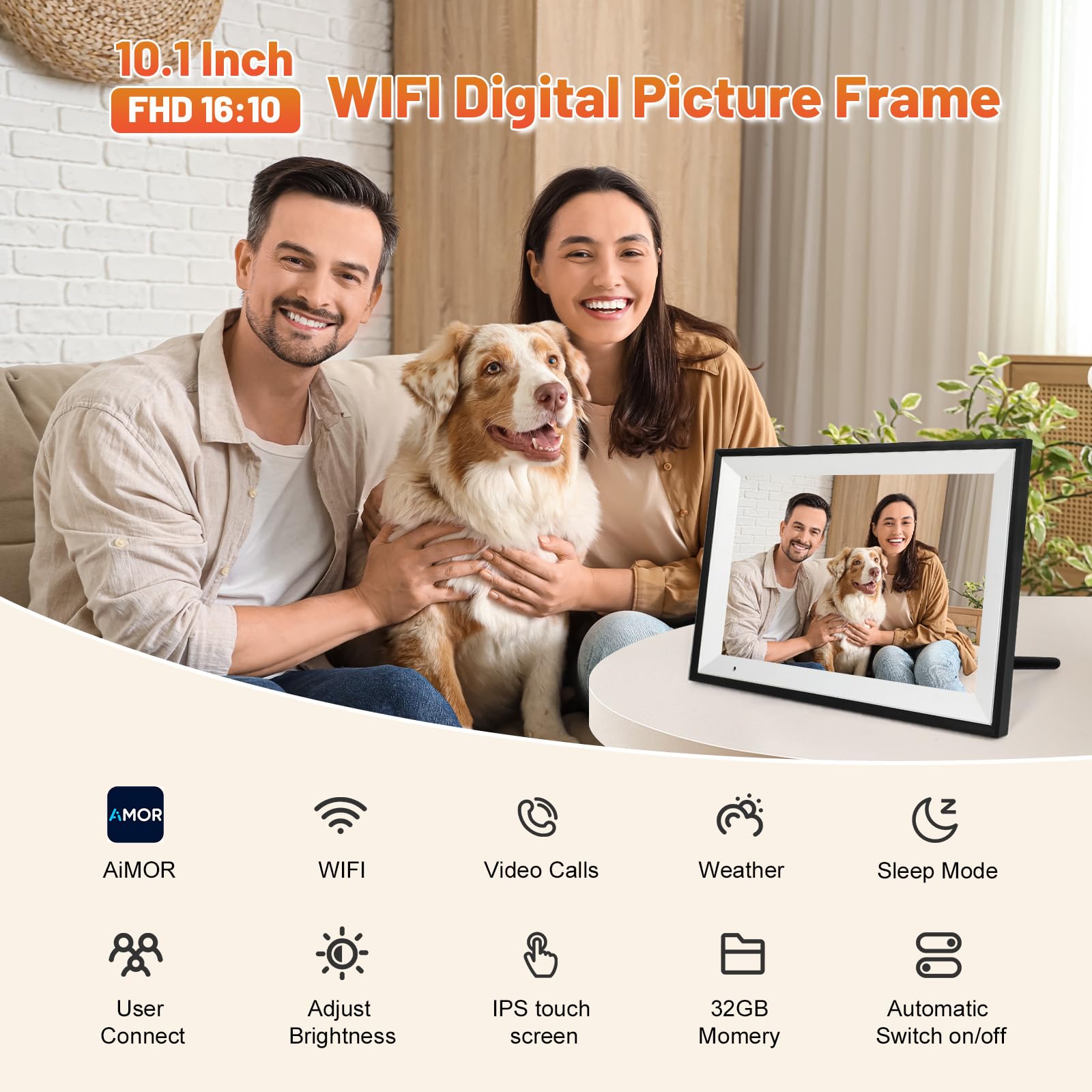 Anna Bella Digital Photo Frame 10.1 Inch with 1280x800 HD IPS Touch Screen, 32GB WiFi Digital Picture Frame with App Sharing, Auto-Rotate Photo Frame with Sleep Mode, Gift for Parents, Friends 🍁 All In One Marketplace Canada