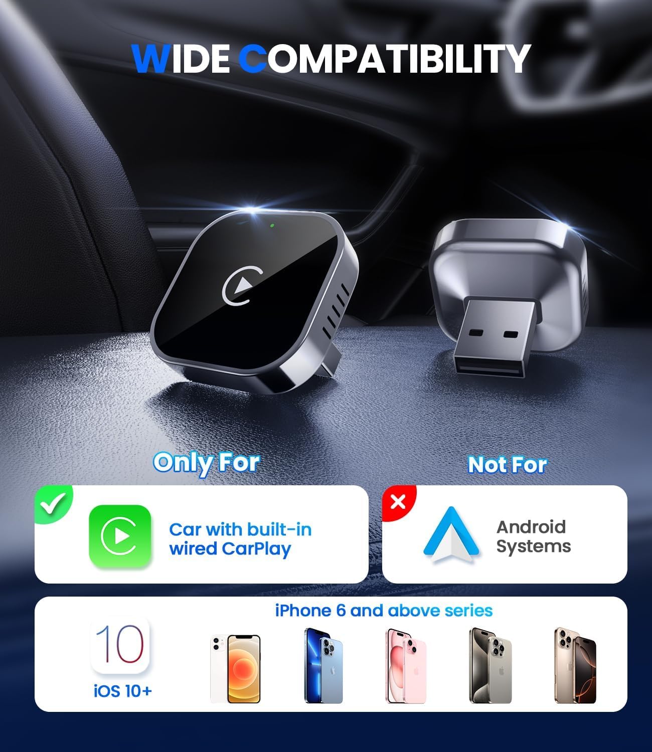 Teeran Wireless CarPlay Adapter for iPhone (2026 Upgraded), Mini Plug & Play for Cars with Factory Wired Apple CarPlay, Fast & Stable Connection, Easy Setup, Wide Vehicle Compatibility USB & USB C 🍁 All In One Marketplace Canada