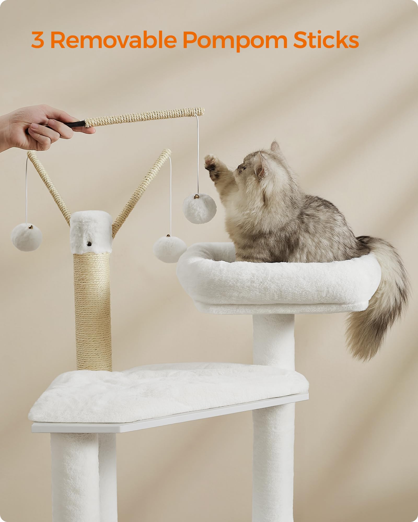 Feandrea WoodyWonders Cat Tree with Litter Box Furniture Hidden Enclosure, 2-in-1 Modern Tower, Cat Condo with Scratching Posts, Removable Pompom Sticks, Cloud White UPCT113W01 🍁 All In One Marketplace Canada