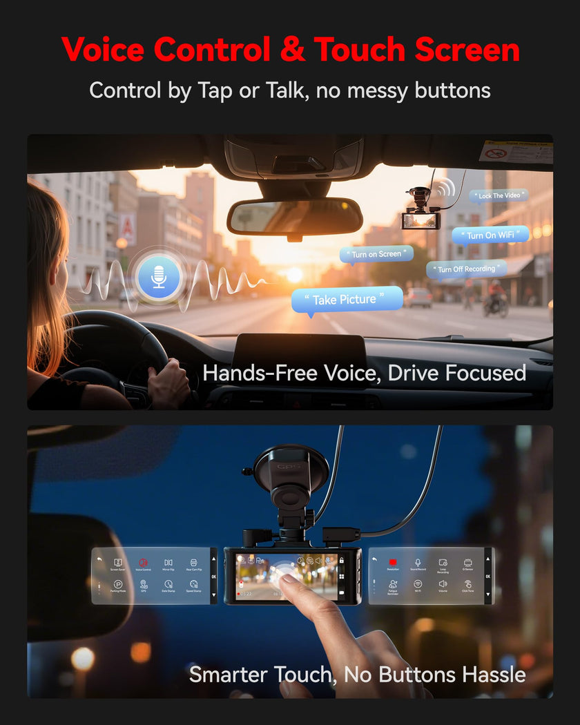 REDTIGER 4K Dash Cam Front and Rear, STARVIS 2 Sensor, Touch Screen 3.18
