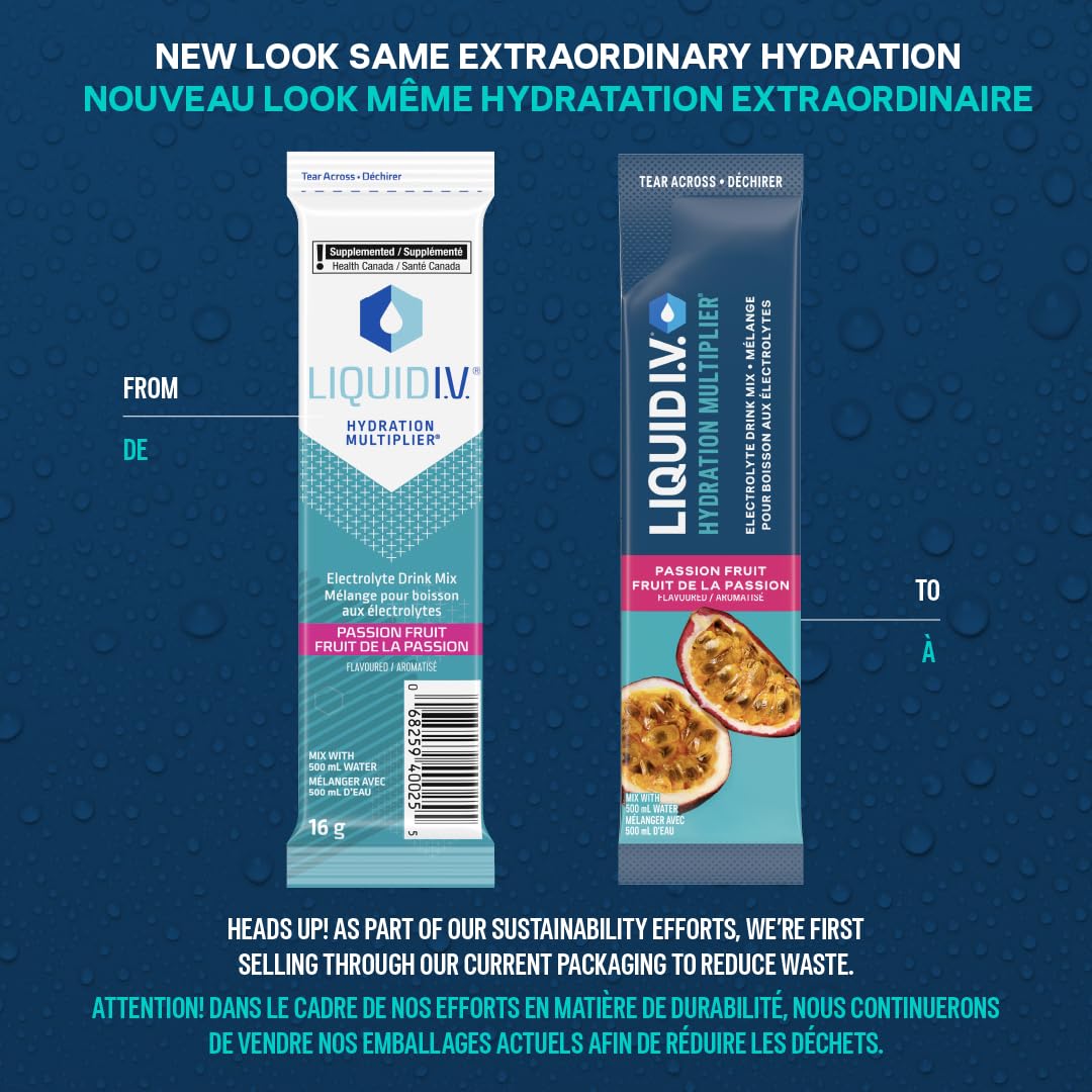 Liquid I.V. Hydration Multiplier Electrolyte Drink Mix - Enhanced Hydration Electrolyte Powder with Vitamins B3, B5, B6, B12 and C -18x On-the-go Sticks for Workout and Travel - Passion Fruit 🍁 All In One Marketplace Canada