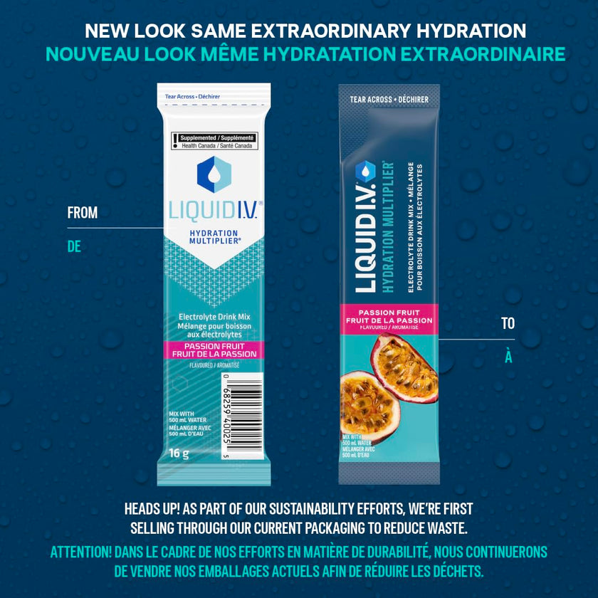 Liquid I.V. Hydration Multiplier Electrolyte Drink Mix - Enhanced Hydration Electrolyte Powder with Vitamins B3, B5, B6, B12 and C -18x On-the-go Sticks for Workout and Travel - Passion Fruit 🍁 All In One Marketplace Canada
